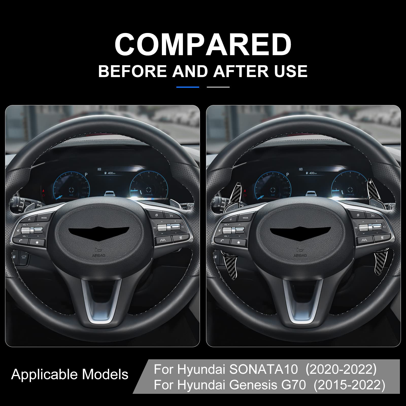 Premium Real Carbon Fiber Steering Wheel Shift Paddle Extensions - Compatible with Hyundai Sonata 10 (2020-2022) & Genesis G70 (2015-2022) - Black - Enhance Driving Performance & Style for Sporty Rides