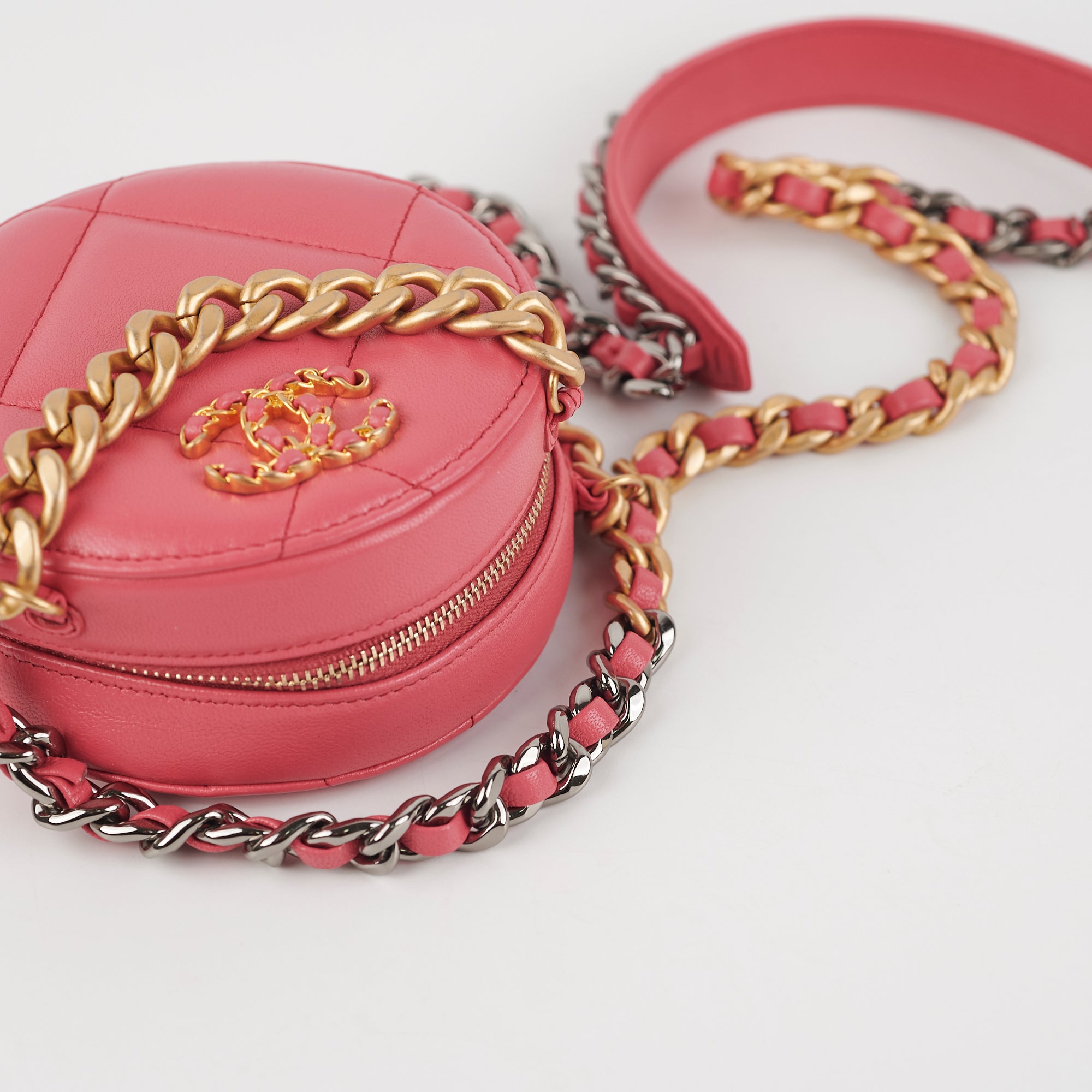 Chanel 19 Lambskin Leather Round Shoulder Bag in Pink | Luxury Designer Handbag for Women | Perfect for Date Night, Parties & Everyday Use