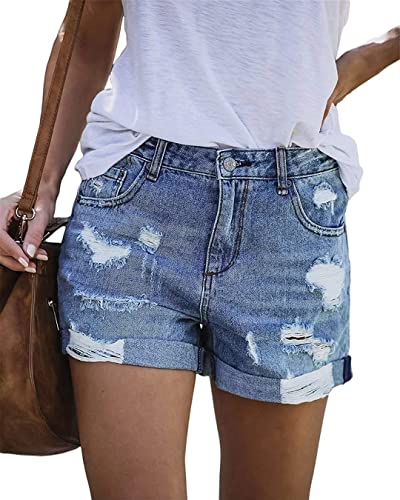 FEKOAFE Women's Casual Ripped Denim Shorts - Mid Waist Stretchy Jean Shorts for Women | Comfortable Summer Outfits, Beach Wear & Street Style Fashion