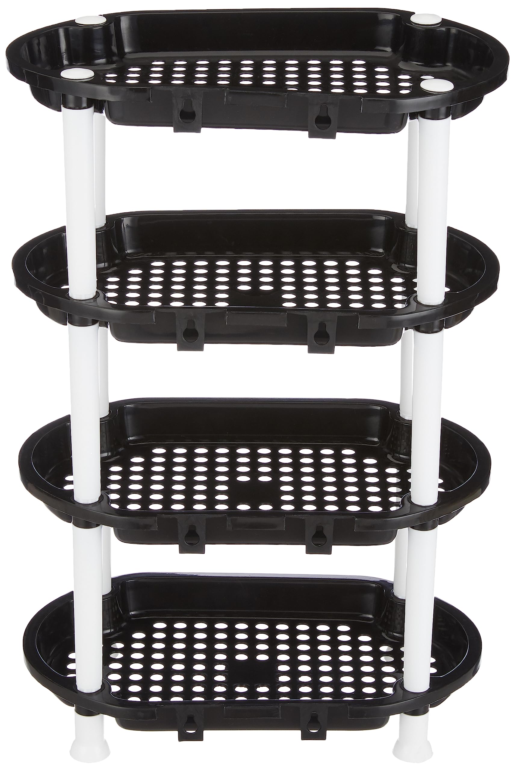 Solimo 4-Tier Plastic Storage Shelf - Multipurpose Organizer for Kitchen, Living Room, Puja Room, Kids Room & Balcony (Oval Shape, Black & White) | Space-Saving Home & Office Organization Solution