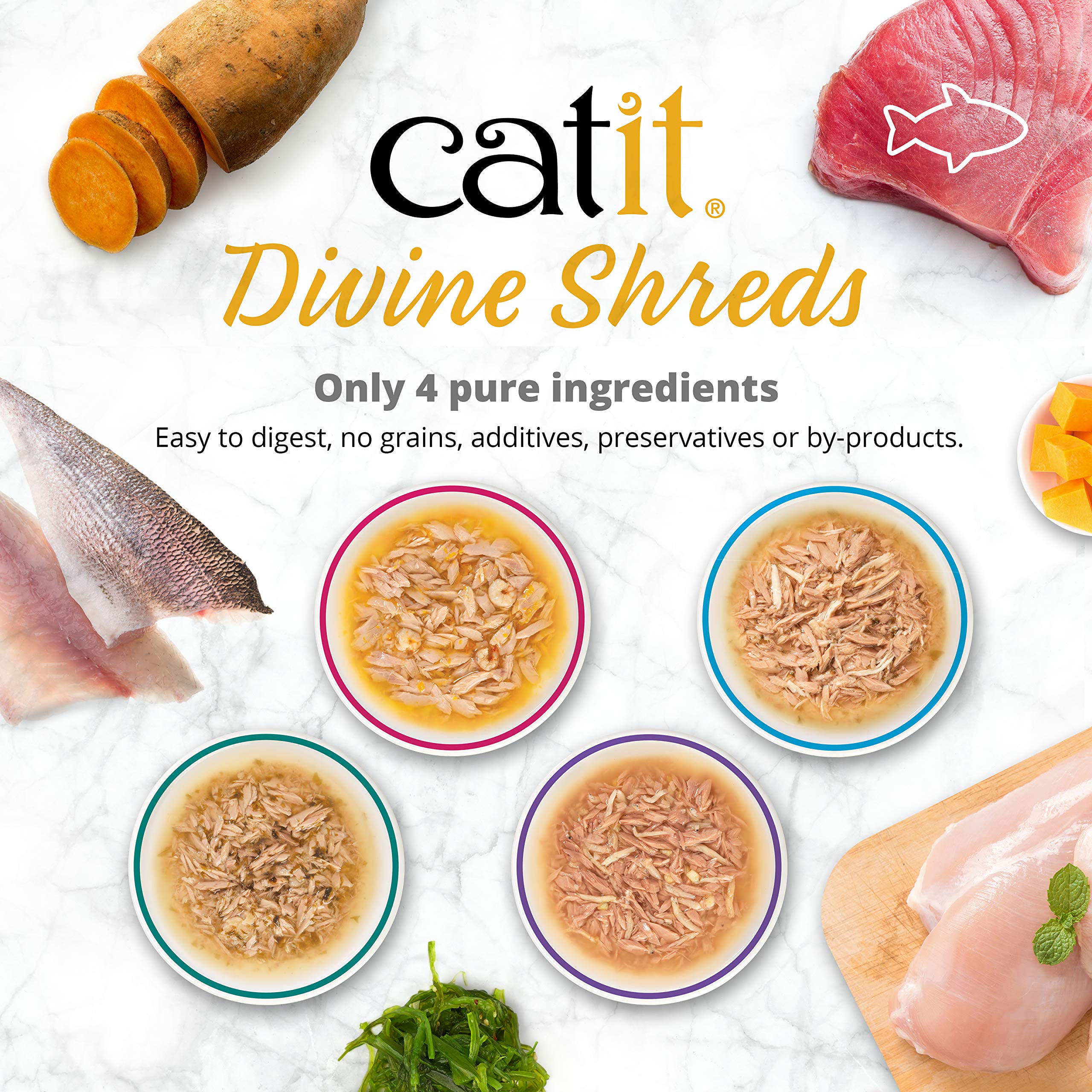 Premium Cat Food Topper - Catit Divine Shreds Tuna with Chicken & Wakame for Cats | High Protein Meal Enhancer | Perfect for Picky Eaters & Digestive Health | Use as Topper or Mixer for Dry or Wet Cat Food