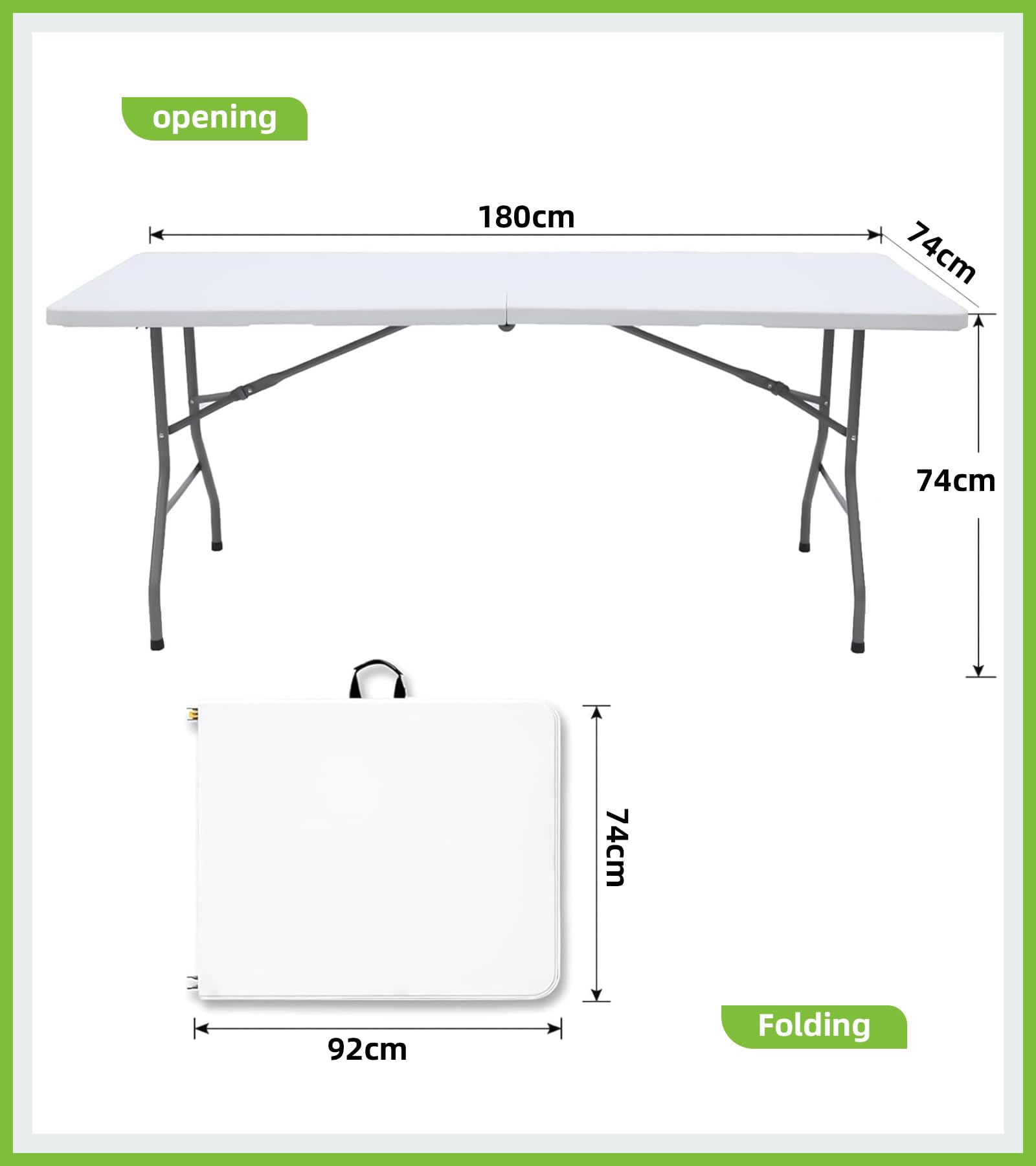6FT Folding Table with Handle - Portable & Collapsible Picnic Table for Indoor Outdoor Use - Lightweight Plastic Rectangular Table for Camping, Parties, BBQs, Beach & Tailgating - Easy Carry & Storage - White
