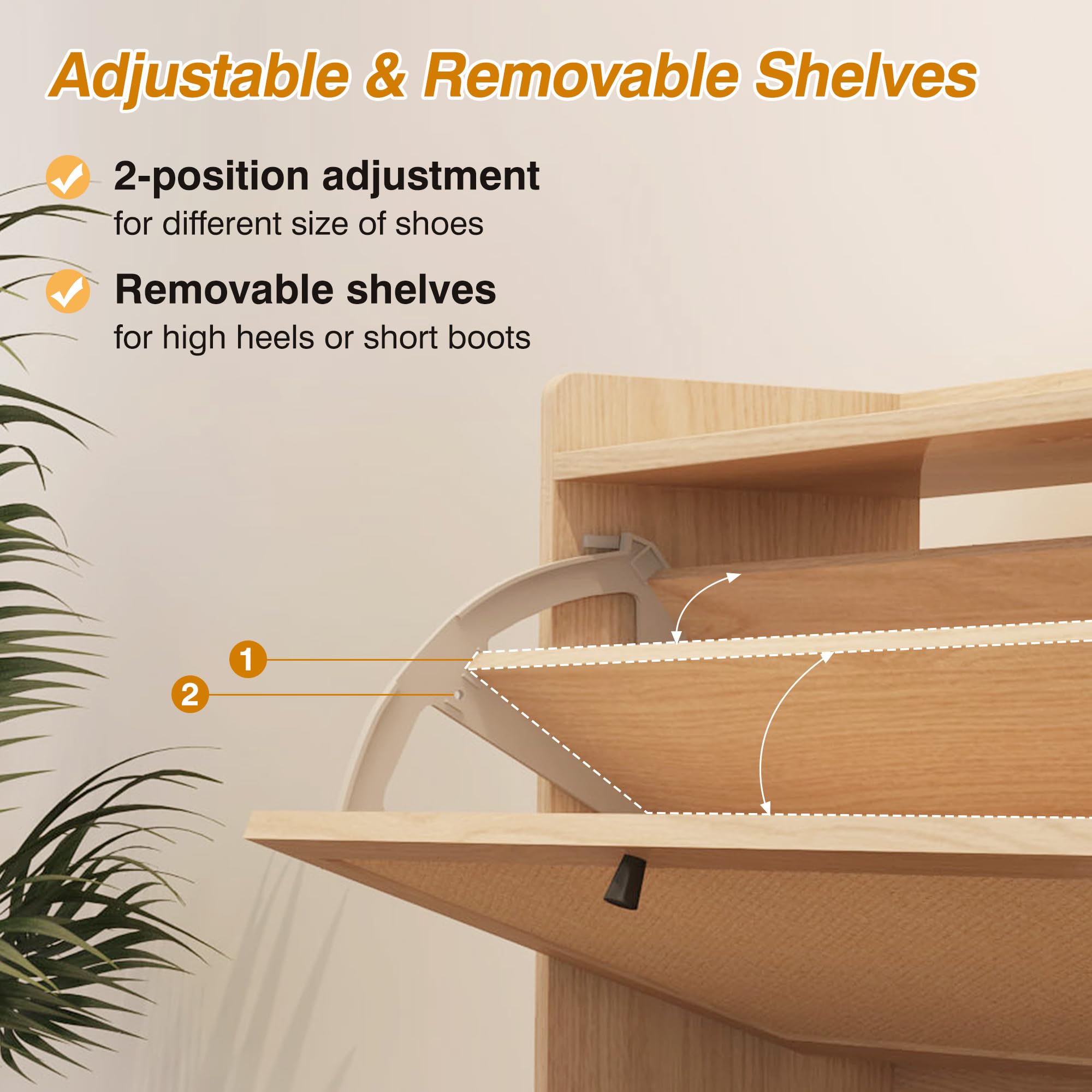 AVZEAR Freestanding Shoe Cabinet with 2 Flip Drawers - Modern Narrow Shoe Organizer for Hallway, Entryway & Closet (Natural) - Space Saving Storage Solution for Small Apartments & Tight Spaces