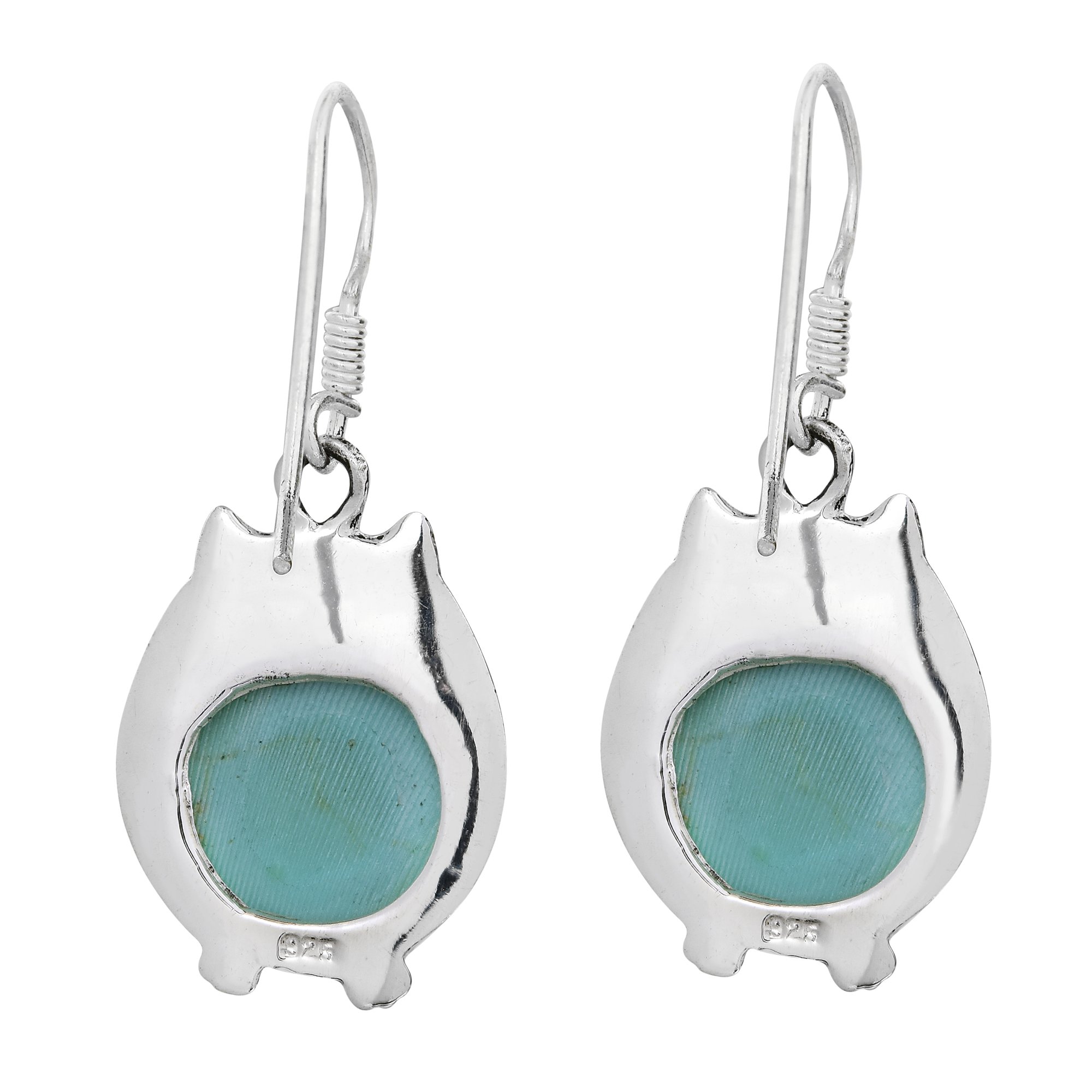 AeraVida Chubby Night Owls Simulated Turquoise .925 Sterling Silver Earrings for Women | Owl Jewelry Gifts | Handmade Dangle Earrings for Casual Wear, Date Night & Special Occasions