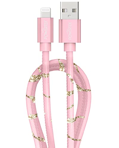 LIQUIPEL Powertek MFi Certified Fast Charging Cable - 6ft Lightning to USB Cord for Apple iPhone & iPad (Pink Marble) | Durable Charger for Home, Office & Travel