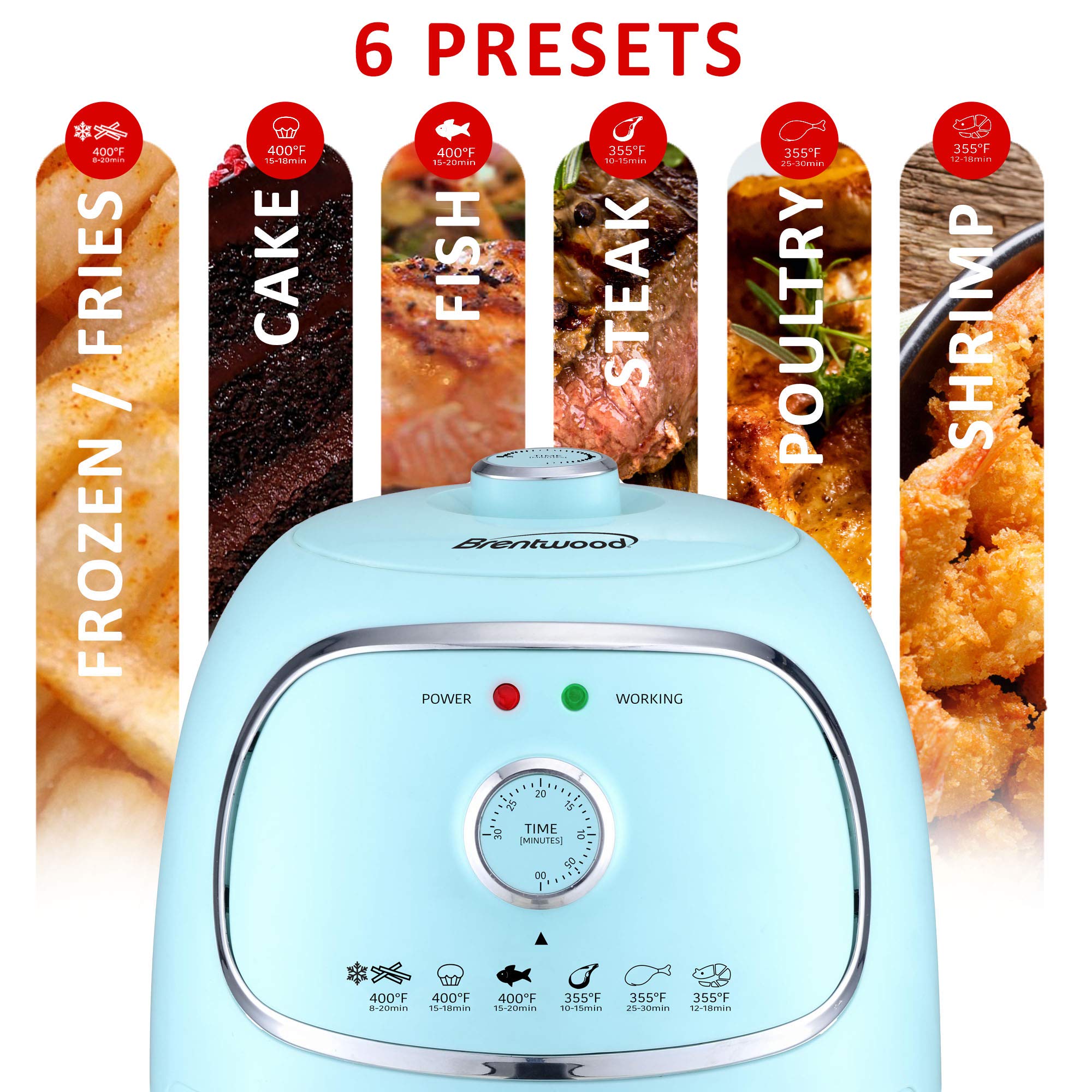 Brentwood AF-202BL 2-Quart 1200W Electric Air Fryer with Digital Timer & Adjustable Temperature - Blue - Healthy Oil-Free Cooking for French Fries, Chicken Wings & Vegetables