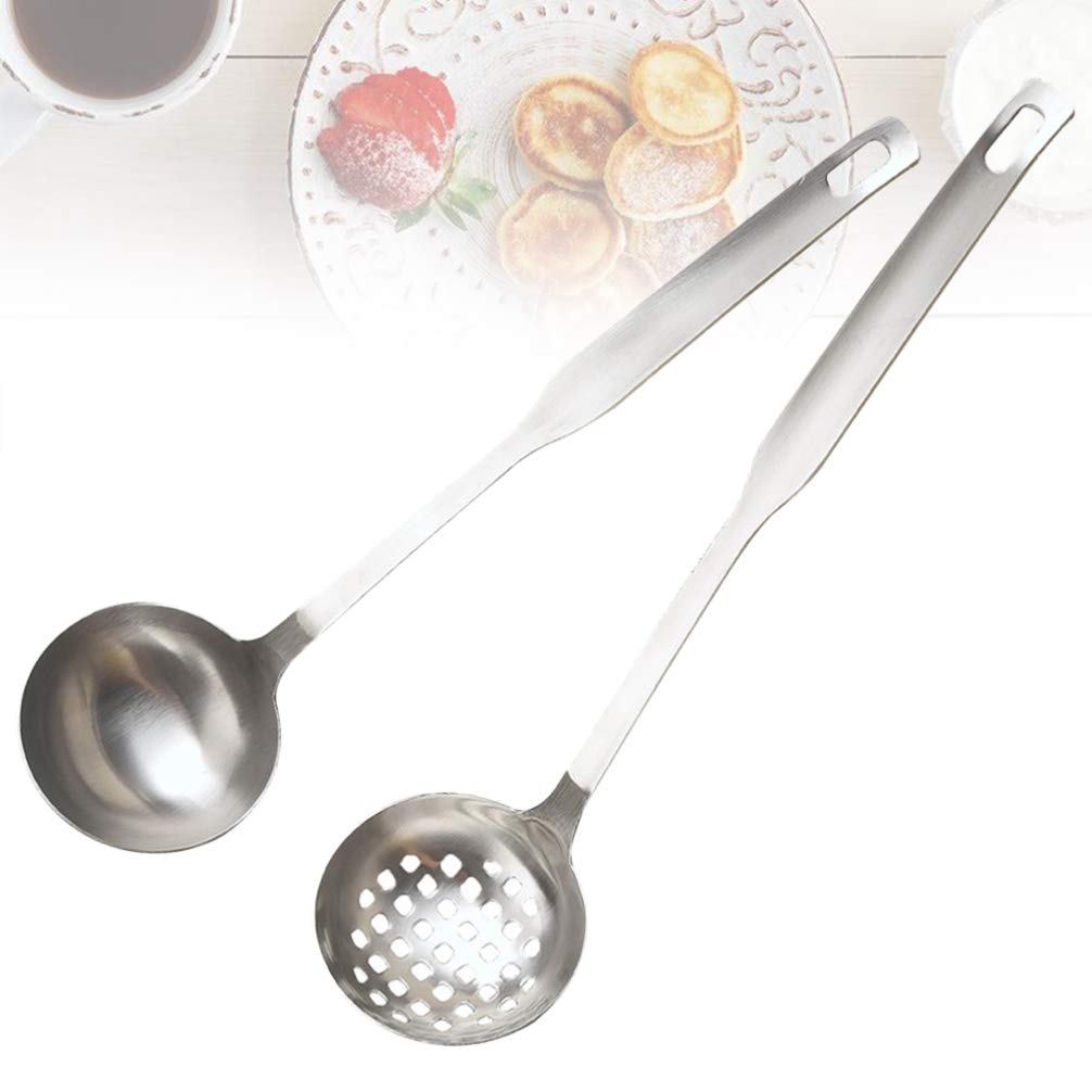 2-Pack Stainless Steel Colander Spoons - Slotted Soup & Hot Pot Serving Spoons for Cooking, Straining, and Serving - Perfect for Kitchens, Restaurants, and Outdoor BBQs