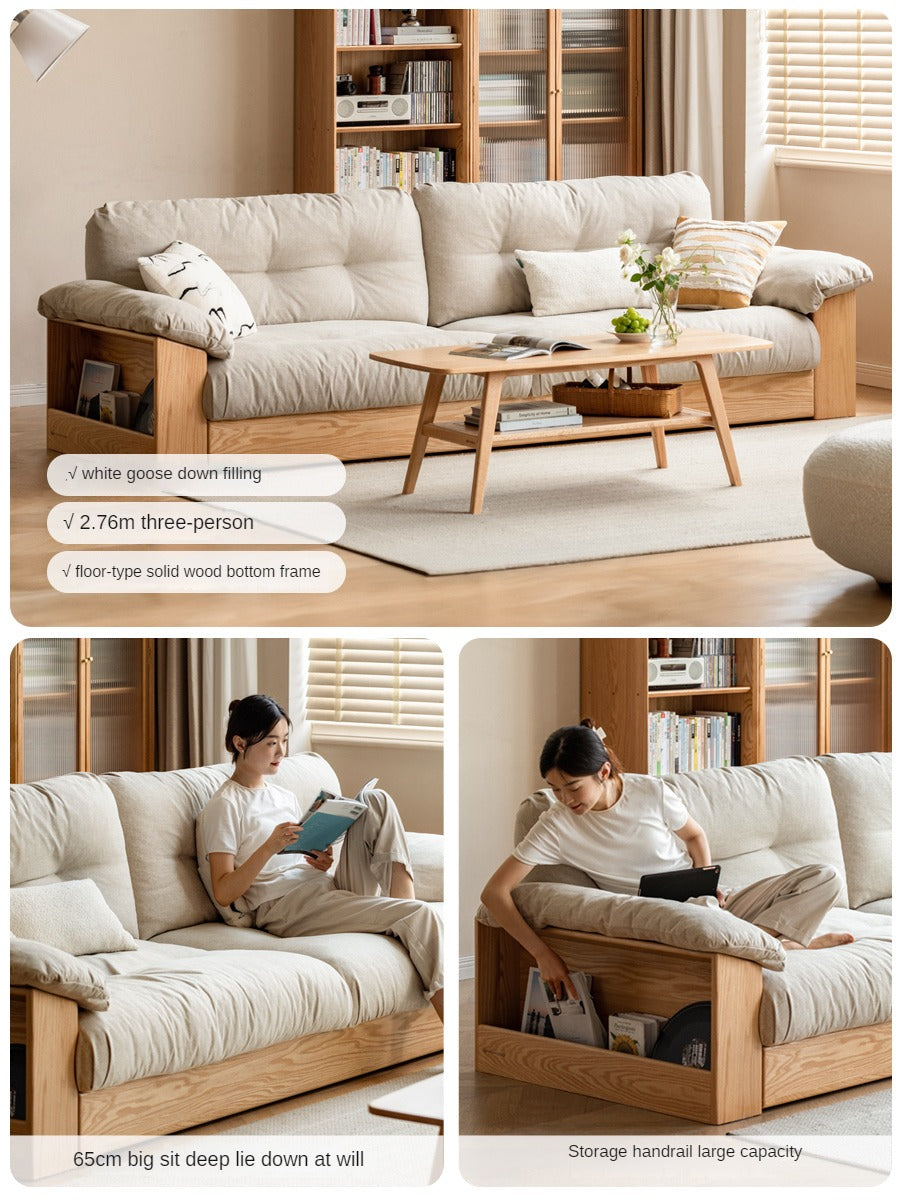 Modern Oak Solid Wood Storage Sofa Set - Log Style Combination Furniture for Living Room, Bedroom & Home Office