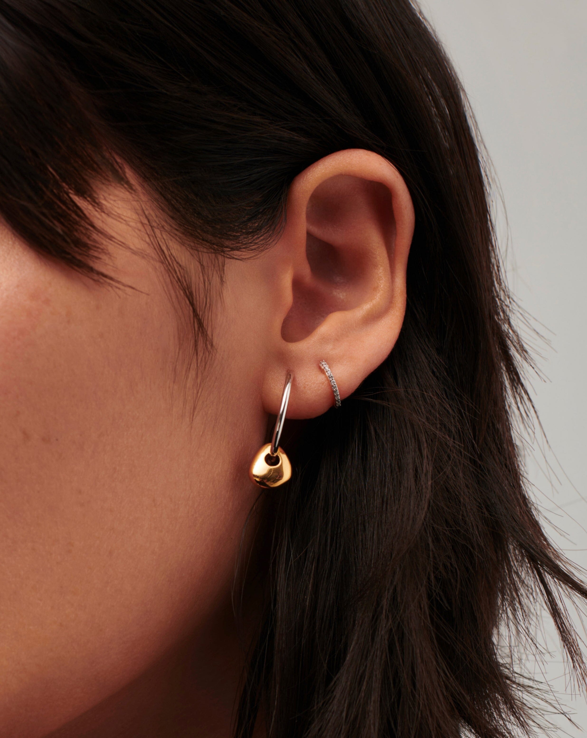 Abacus Nugget Small Charm Hoop Earrings - 18k Recycled Gold Vermeil & Rhodium Plated Sterling Silver | Minimalist Everyday Jewelry for Women, Perfect Gift for Birthdays & Anniversaries