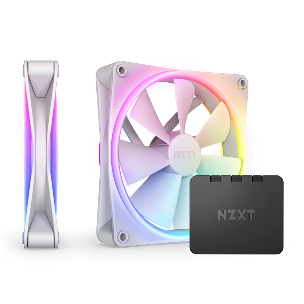 NZXT F140 RGB Duo Twin Pack - 2 x 140mm Dual-Sided RGB PC Cooling Fans with PWM & RGB Controller - 20 Addressable LEDs, Fluid Dynamic Bearing - High Airflow & Static Pressure for Gaming PC, Case Cooling - White (Perfect for PC Builds, Case Mods & RGB Lighting Setups)