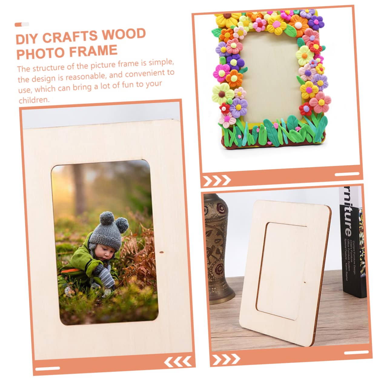 HAPINARY 8 Pcs Unfinished Wooden Photo Frames - DIY Painting Craft Kit for Tabletop Display, Home Decor, and Gift Making