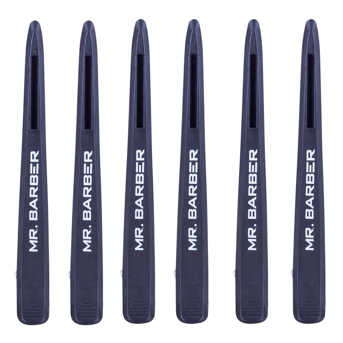 Mr. Barber Professional Carbon Hair Clips - 6-Piece Black Set for Salon & Home Hair Styling | Durable Hairdressing Clips for Cutting, Coloring & Styling | Perfect for Barbers, Stylists & DIY Hair Care