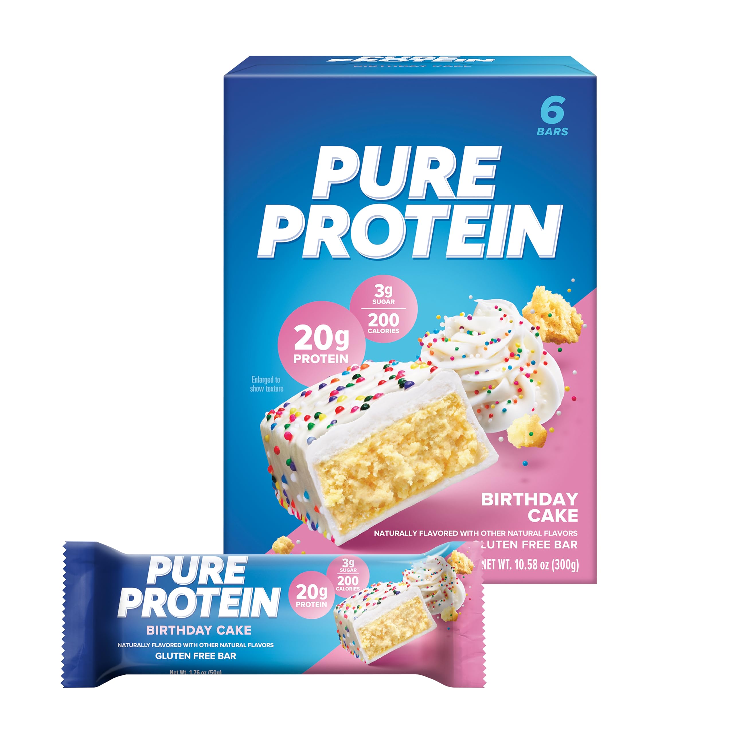 Pure Protein Bars - High Protein, Low Sugar, Gluten Free Snacks for Energy & Nutrition | Birthday Cake Flavor | 1.76oz (6-Pack) | Perfect for Gym, Hiking & Healthy On-the-Go Snacking