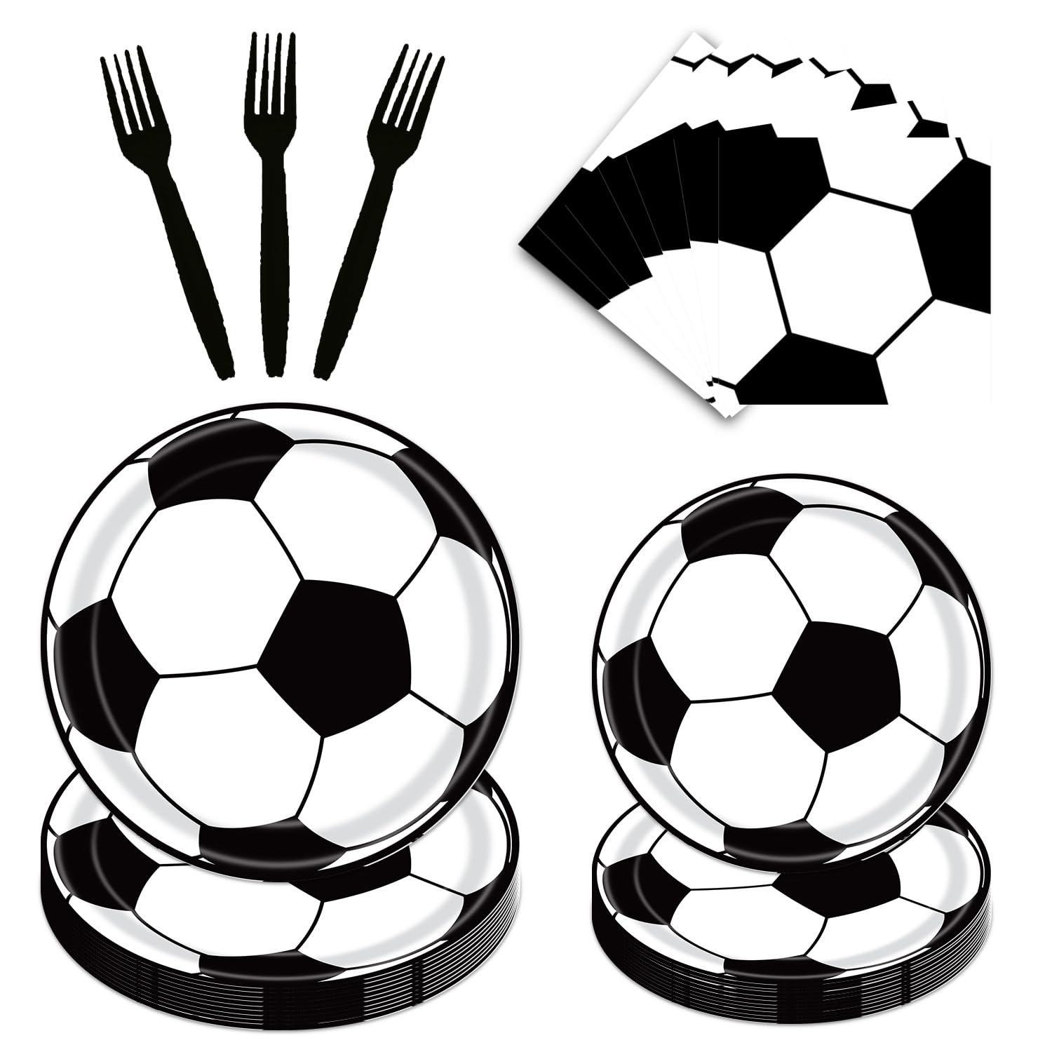 Rakuto 96PCS Soccer Birthday Party Supplies Set - 24 Dinner Plates, Napkins & Forks for Kids Sports Themed Party Decorations | Perfect for Baby Showers, Birthday Celebrations & Soccer Team Events