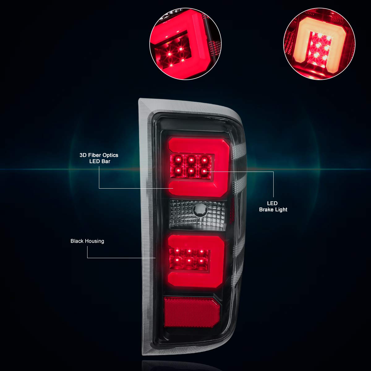 PM PERFORMOTOR 3D LED Tail Lights Brake Lamps Assembly for 2014-2019 Chevy Silverado & GMC Sierra - Black Housing with Clear Lens - Enhanced Visibility & Style for Night Driving & Custom Truck Upgrades