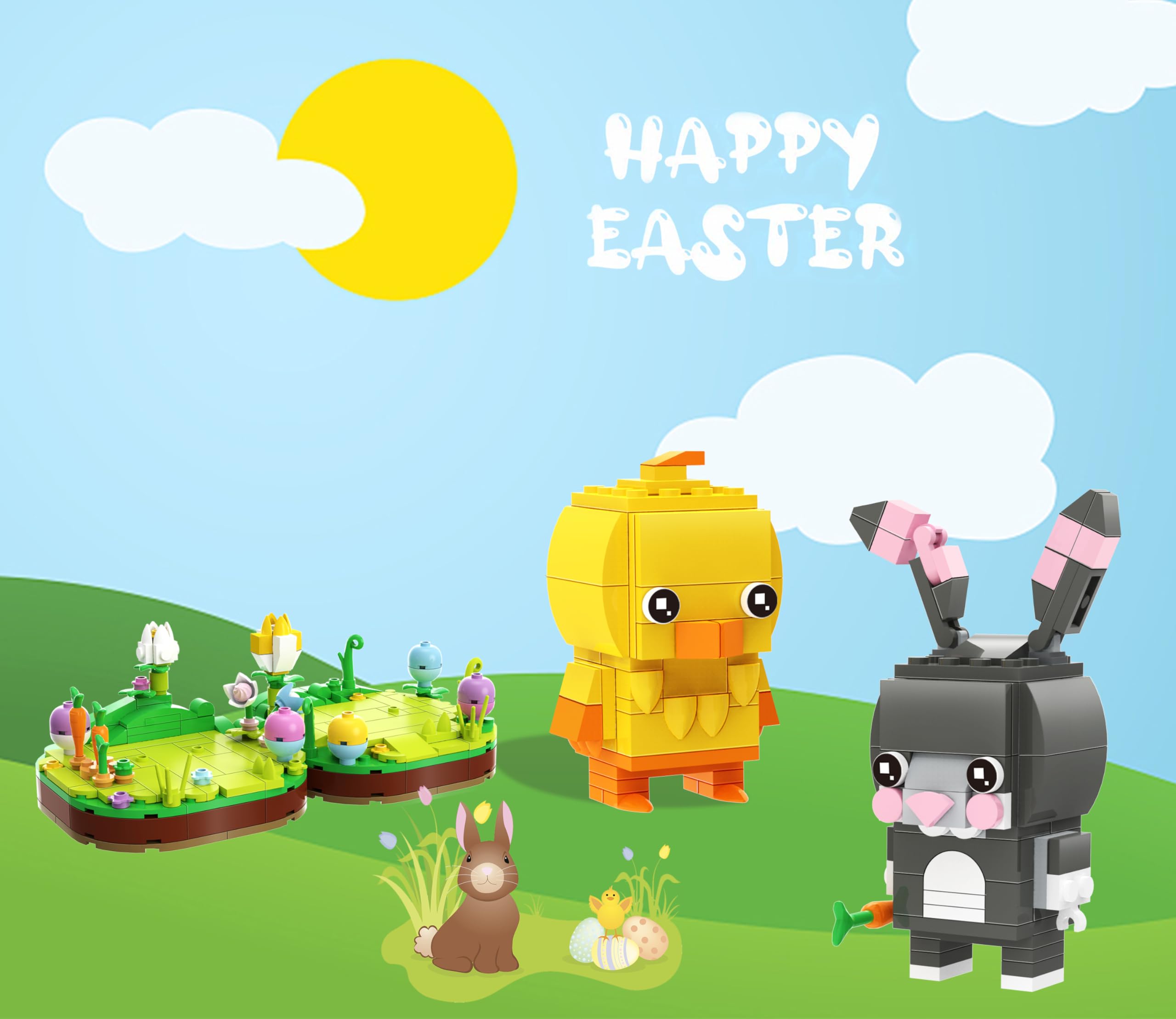 Easter Bunny and Chick Building Blocks Set - 421PCS Creative STEM Toys for Kids Ages 6+ | Easter Basket Stuffers, Egg Fillers & Educational Gifts for Boys & Girls | Perfect for Easter Decorations, Party Favors & Family Building Activities