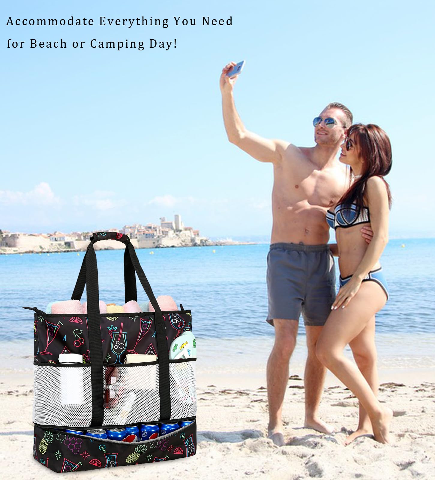 Waterproof Sandproof Beach Tote Bag with Built-in Cooler | Large Durable Beach Essentials Bag for Women | Perfect for Pool Parties, Vacations & Summer Outings