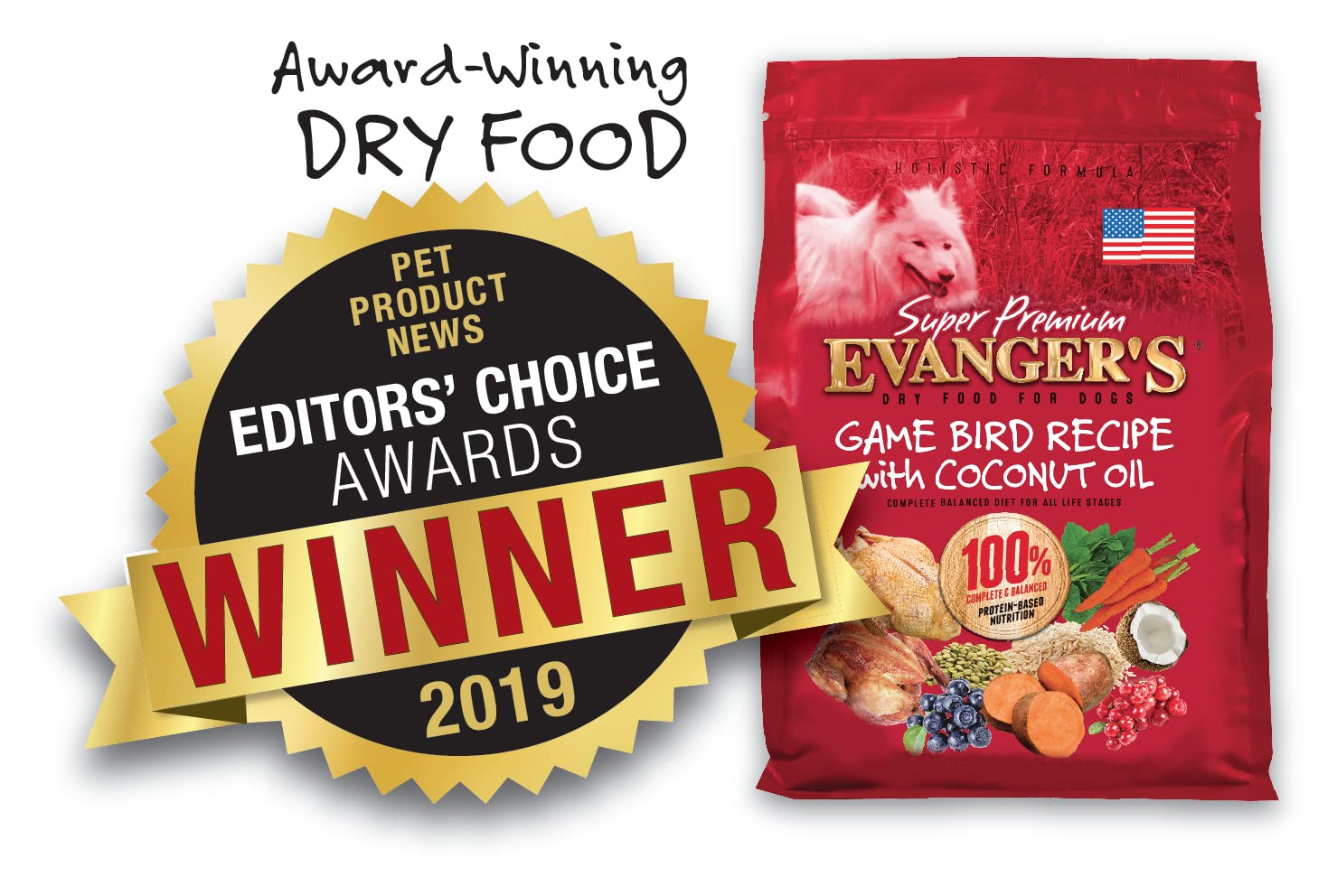 Evanger's Super Premium Gamebird Recipe with Coconut Oil Dry Dog Food - 33 lb Bag | High Protein Grain-Free Kibble for Active & Senior Dogs | Perfect for Training, Weight Management & Sensitive Stomachs