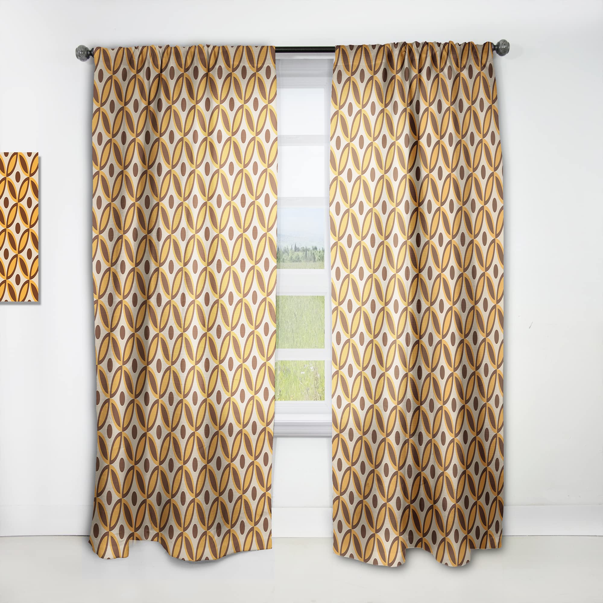 DesignQ Retro Ornamental V Thermal Insulated Curtains - 52x63 Inch Single Panel for Bedroom & Living Room - Perfect for Home Decor, Noise Reduction & Light Blocking