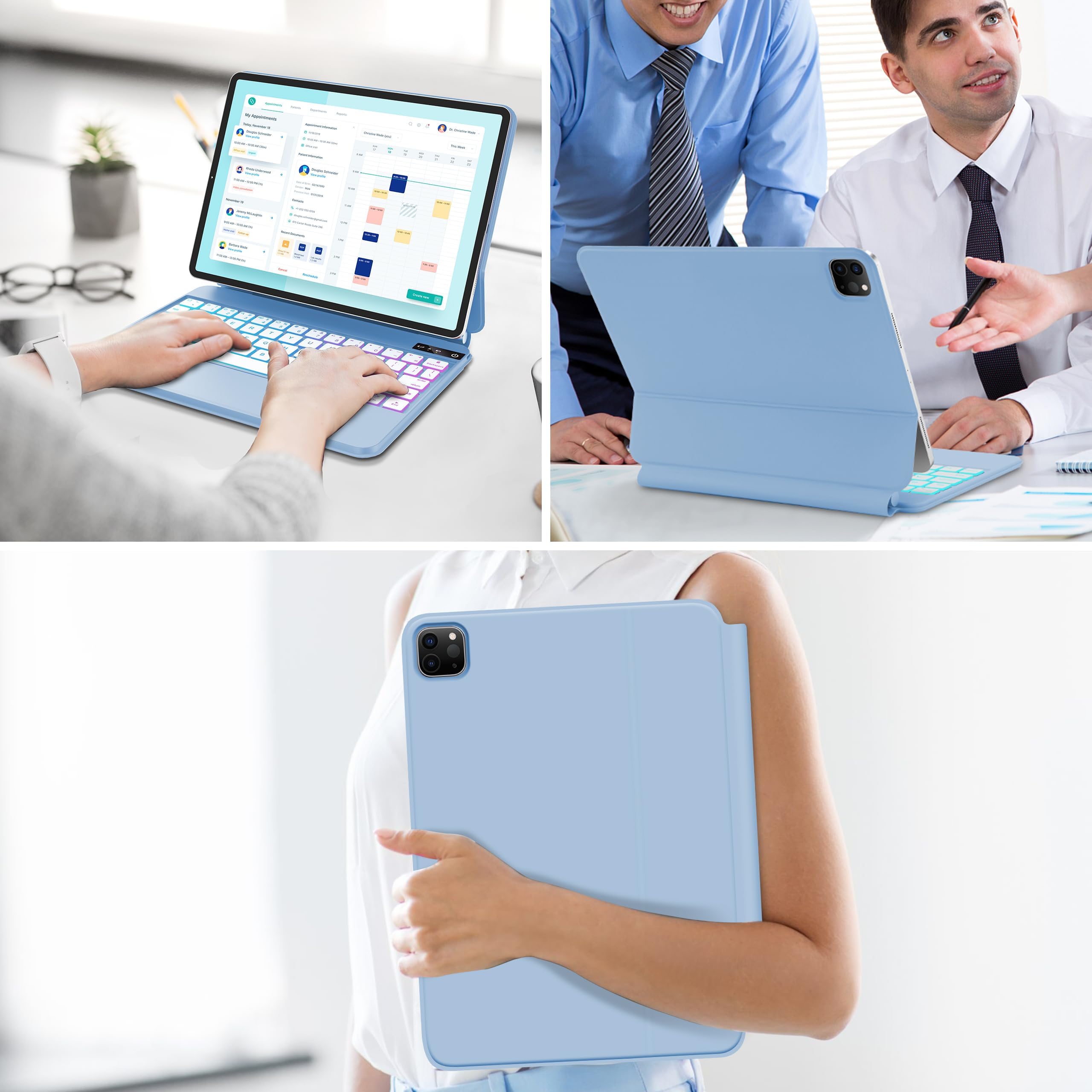 Magic Keyboard Case for iPad Air 11-inch (M2) 2024 & iPad Air 5th/4th Gen & iPad Pro 11 (1st-4th Gen) - Backlit Bluetooth Keyboard with Multi-Touch Trackpad, Floating Magnetic Stand & Rainbow LED - Perfect for Work, Study & Travel (Blue)