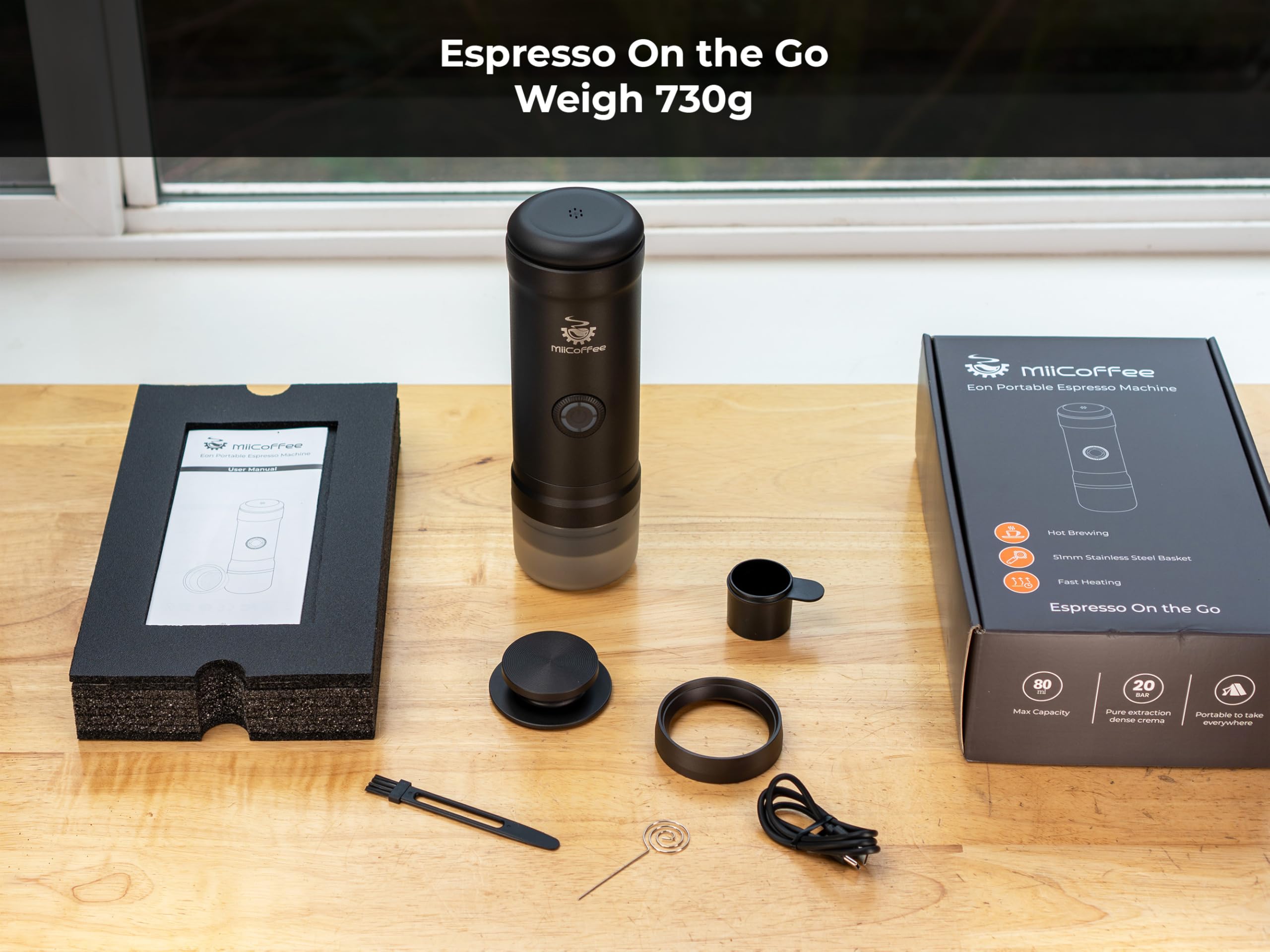 Eon Portable Espresso Machine - Self Heating Travel Coffee Maker with USB-C Fast Charging | Compact Grey Coffee Brewer for Camping, Office & Road Trips