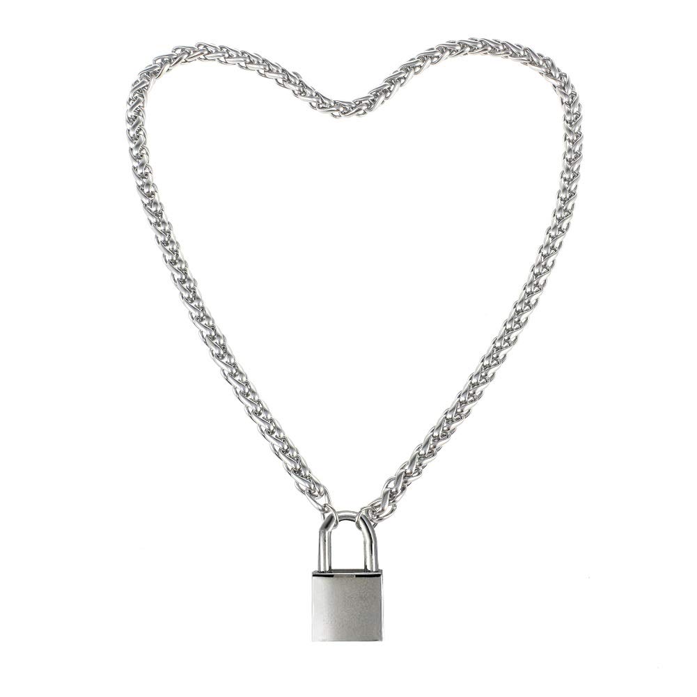 Stainless Steel Heart Padlock Necklace for Women & Men - Romantic Lover's Lock Choker with Key & Gift Box (20