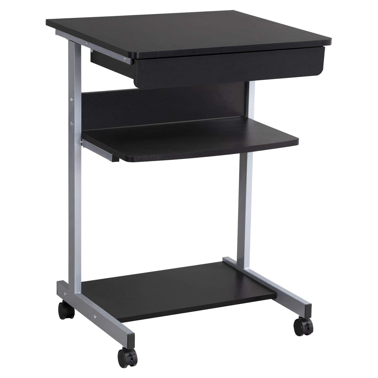 Topeakmart Mobile Computer Desk with Wheels - Adjustable Laptop Office Desk with Drawers & Printer Shelf, Study Writing Table for Home Office, Small Space & Dorm Room Use