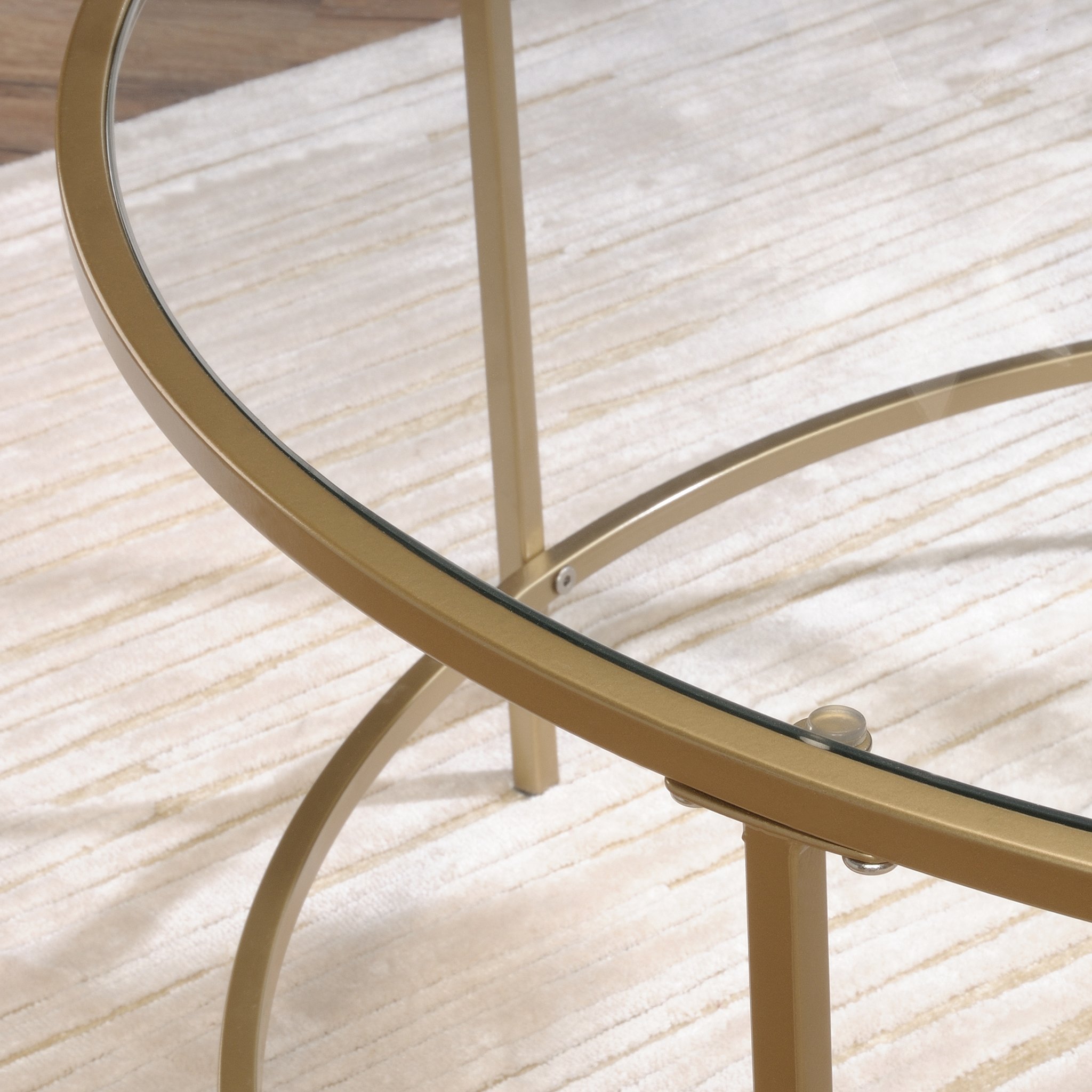 Sauder 424973 Round Coffee Table with Satin Gold Finish - Modern Living Room Centerpiece for Home Decor