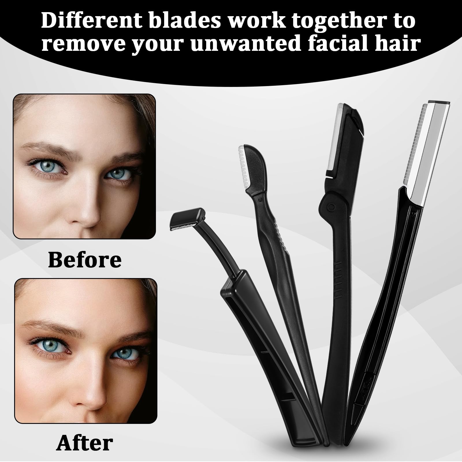 4 Pack Eyebrow Razors for Women - Precision Facial Hair Remover with Exfoliating Blades | Dermaplaning Tool for Peach Fuzz & Smooth Skin | Perfect for Eyebrow Shaping, Facial Hair Removal & At-Home Spa Days