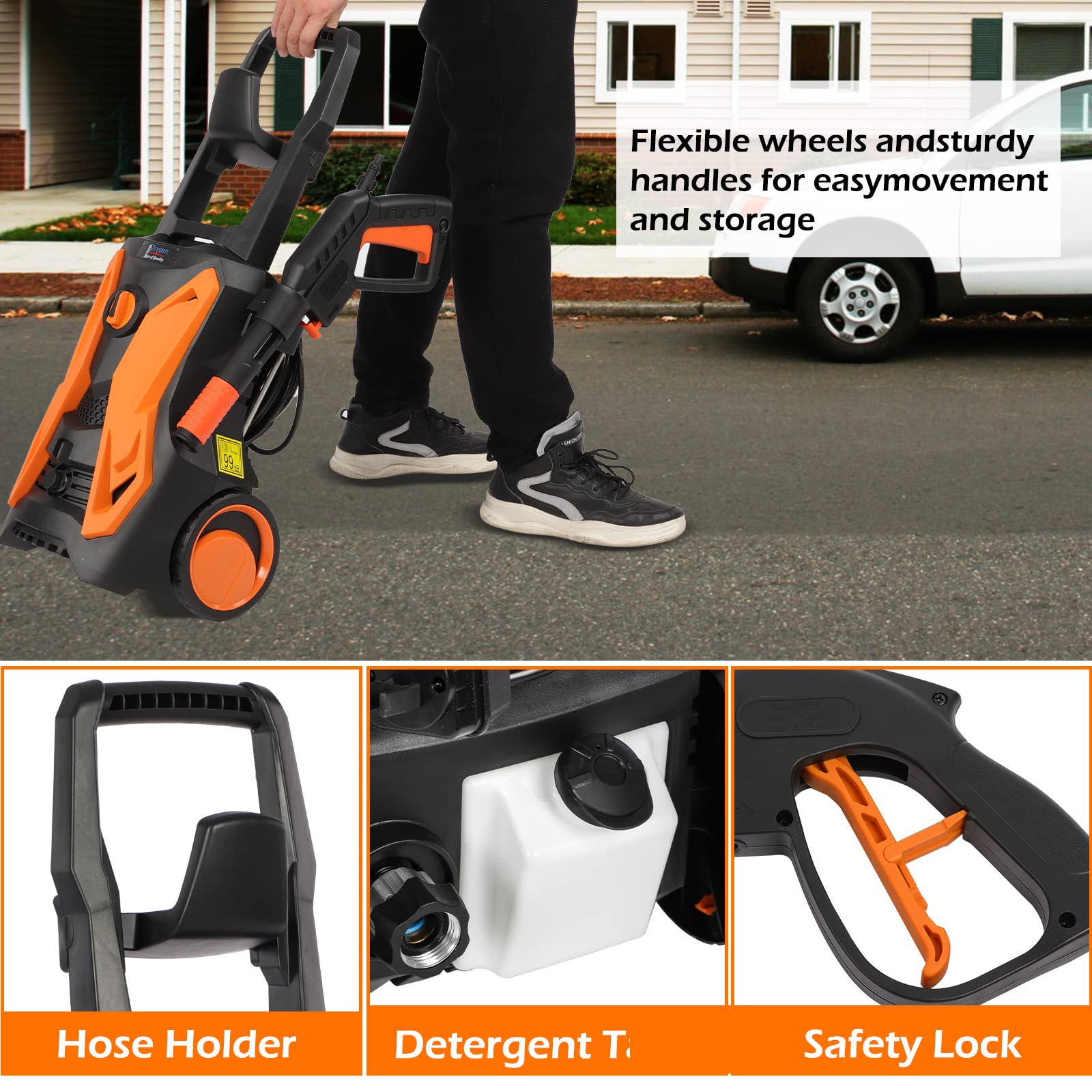 Fazil 4000 PSI 2.8 GPM Electric Pressure Washer with 5 Quick Connect Spray Nozzles - Powerful Power Washer for Cleaning Cars, Floors, Walls, Driveways, Outdoor Furniture, Patios & Gardens - Ideal for Home, Garage, and Commercial Use