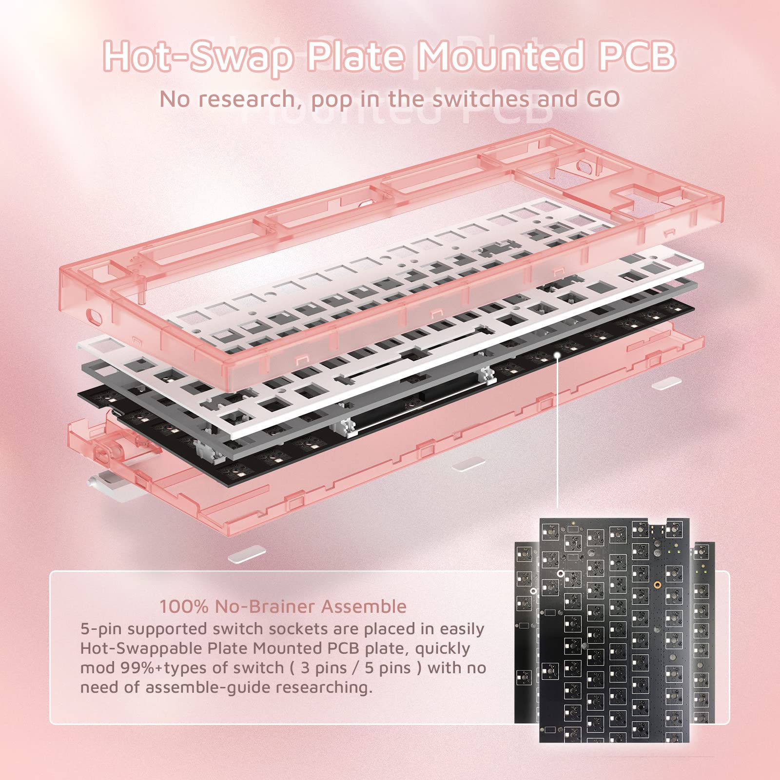 MK870 87-Key RGB Mechanical Keyboard - Hot-Swap, DIY Gaming Keyboard for PC & Mac (Frosted Pink)