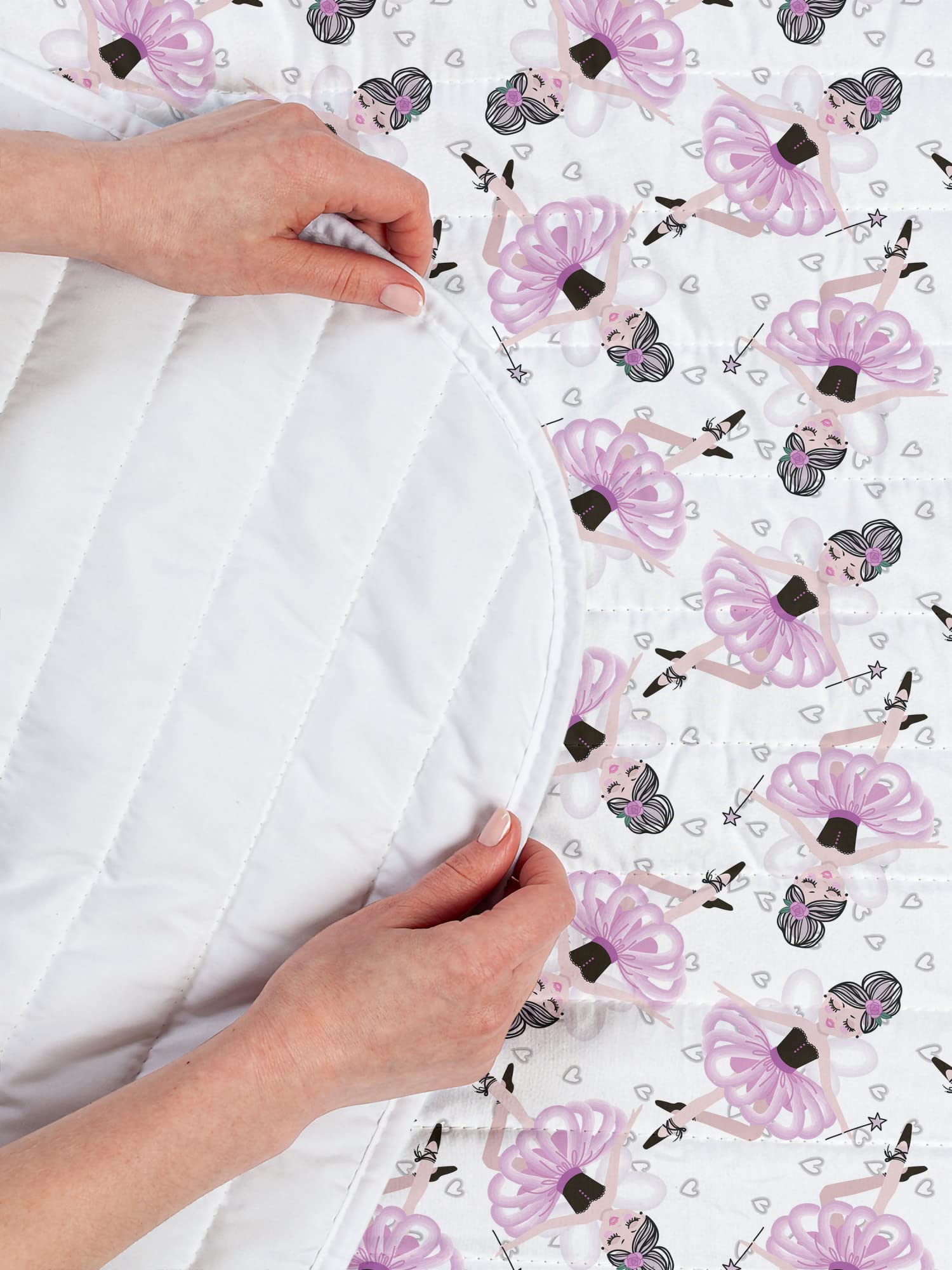 Ambesonne Ballet Microfiber Bedspread Set - Ballerina Characters with Wand, Cartoon Fantasy Art Print, Soft King Size Bedding Set with Pillow Shams & Comforter in Peach Pink White - Perfect for Girls' Bedrooms, Themed Decor, and Ballet Lovers