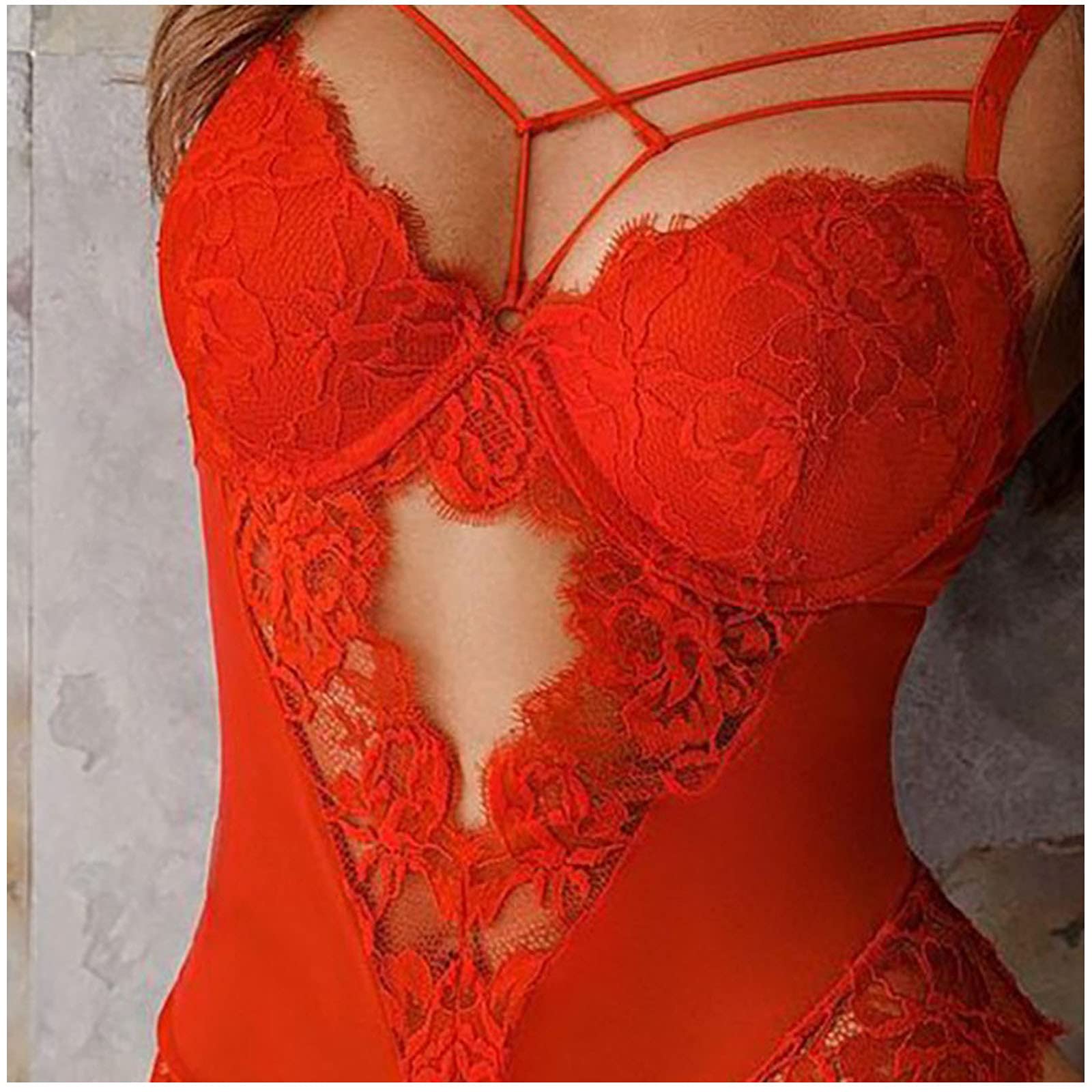 Sexy Lace Teddy Babydoll Nightgown - Deep V Neck Hollow Out Bodysuit for Women | Sleepwear & Lingerie for Romantic Nights, Boudoir Photoshoots & Special Occasions