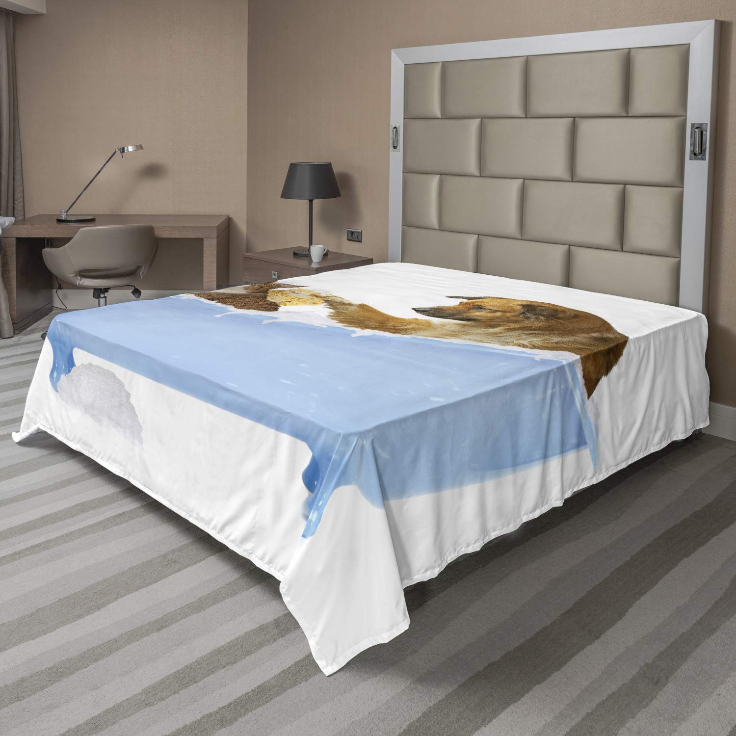 Ambesonne Full Size Cat & Dog Bath Time Print Flat Sheet - Soft, Comfortable Decorative Top Bedding for Kids & Pet Lovers - Perfect for Themed Bedrooms, Dorm Rooms & Cozy Home Decor