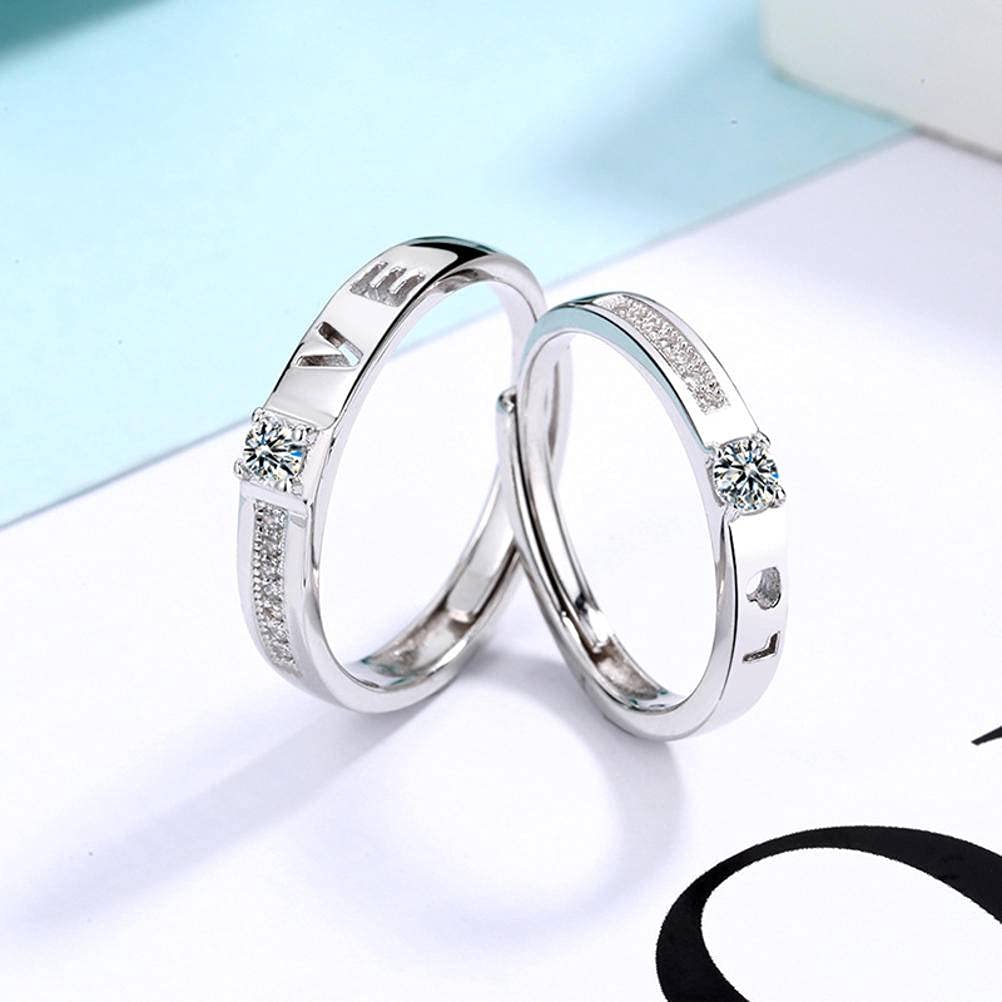 Sterling Silver Open Finger Ring S925 - Adjustable Love Letter Couple Ring for Men & Women with Micro-Inlaid Zircon - Hollow Fashion Jewelry Gift for Anniversary, Valentine's Day & Romantic Occasions