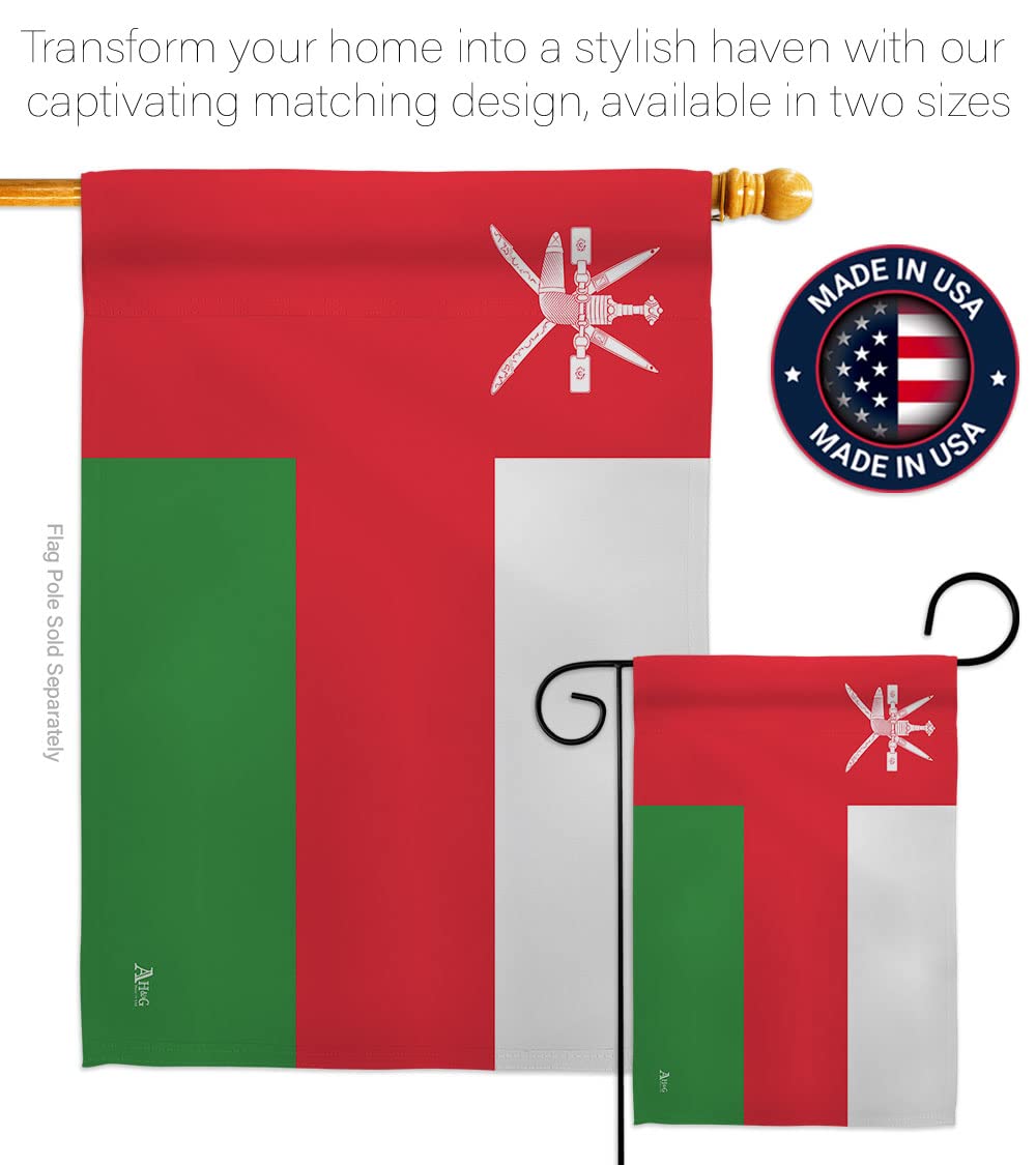 Americana Home & Garden Oman Garden Flag Set with Stand - Double-Sided House Decoration Banner for Yard, Patio & Outdoor Decor - Made in USA - Perfect for National Pride, International Events & Country-Themed Parties