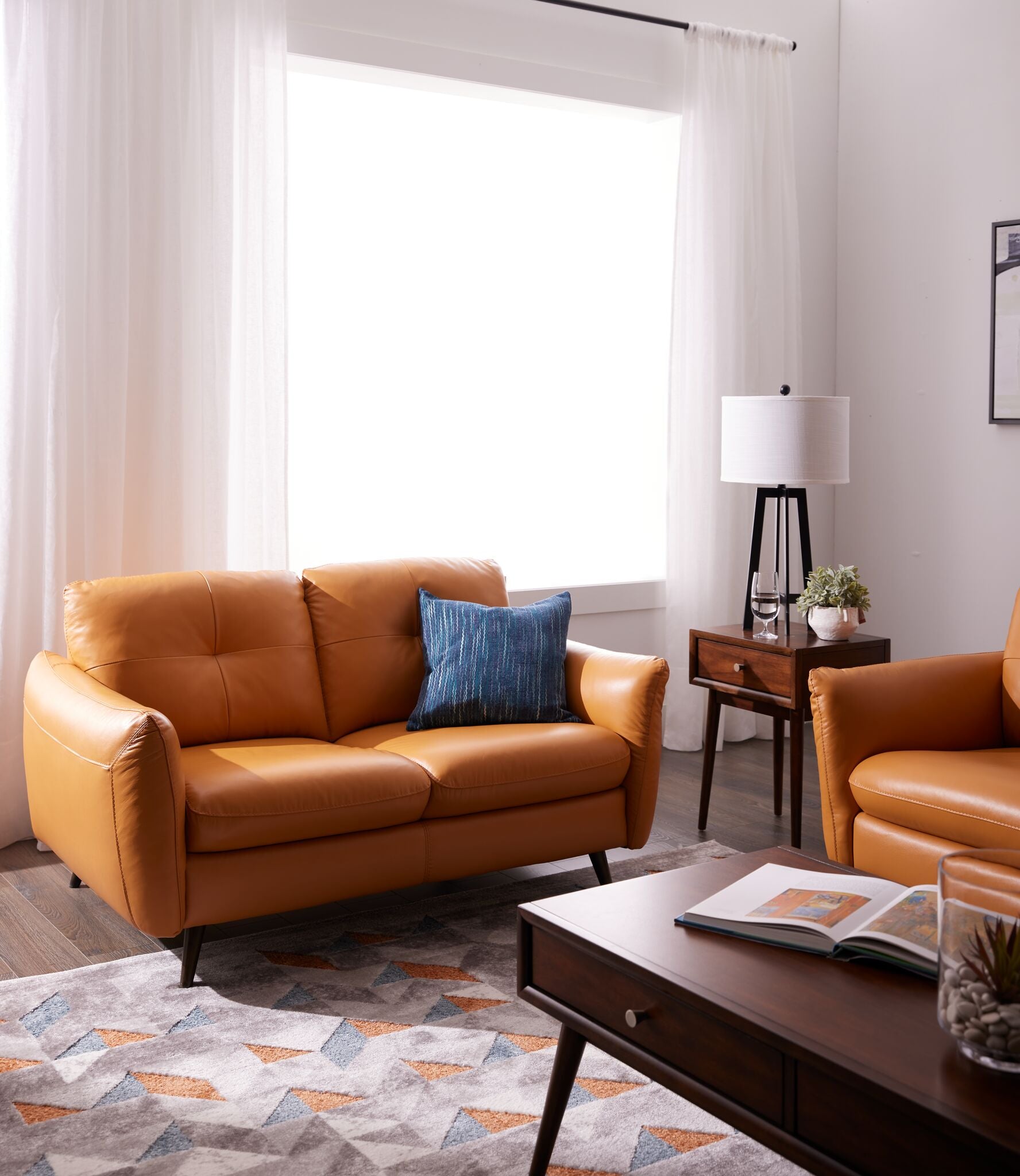 Carlino Leather Loveseat Sofa - Honey Yellow Genuine Leather 2-Seater Couch for Living Room, Lounge & Office - Modern Comfortable Small Space Furniture