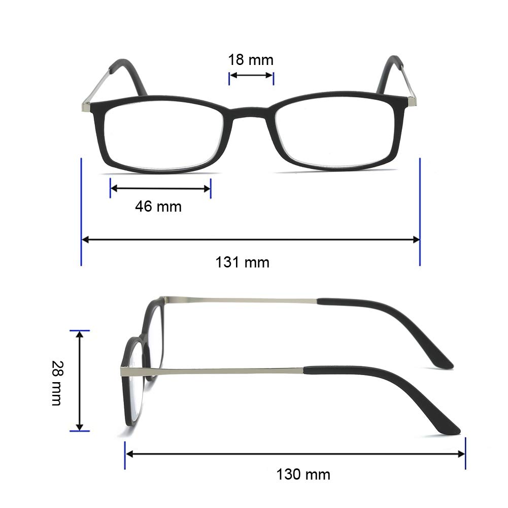 KoKoBin Ultra-Thin Blue Light Blocking Reading Glasses - Anti-Glare Computer Glasses for Men & Women (Black, +3.25 Magnification) - Reduce Eye Strain for Office Work, Gaming & Screen Time