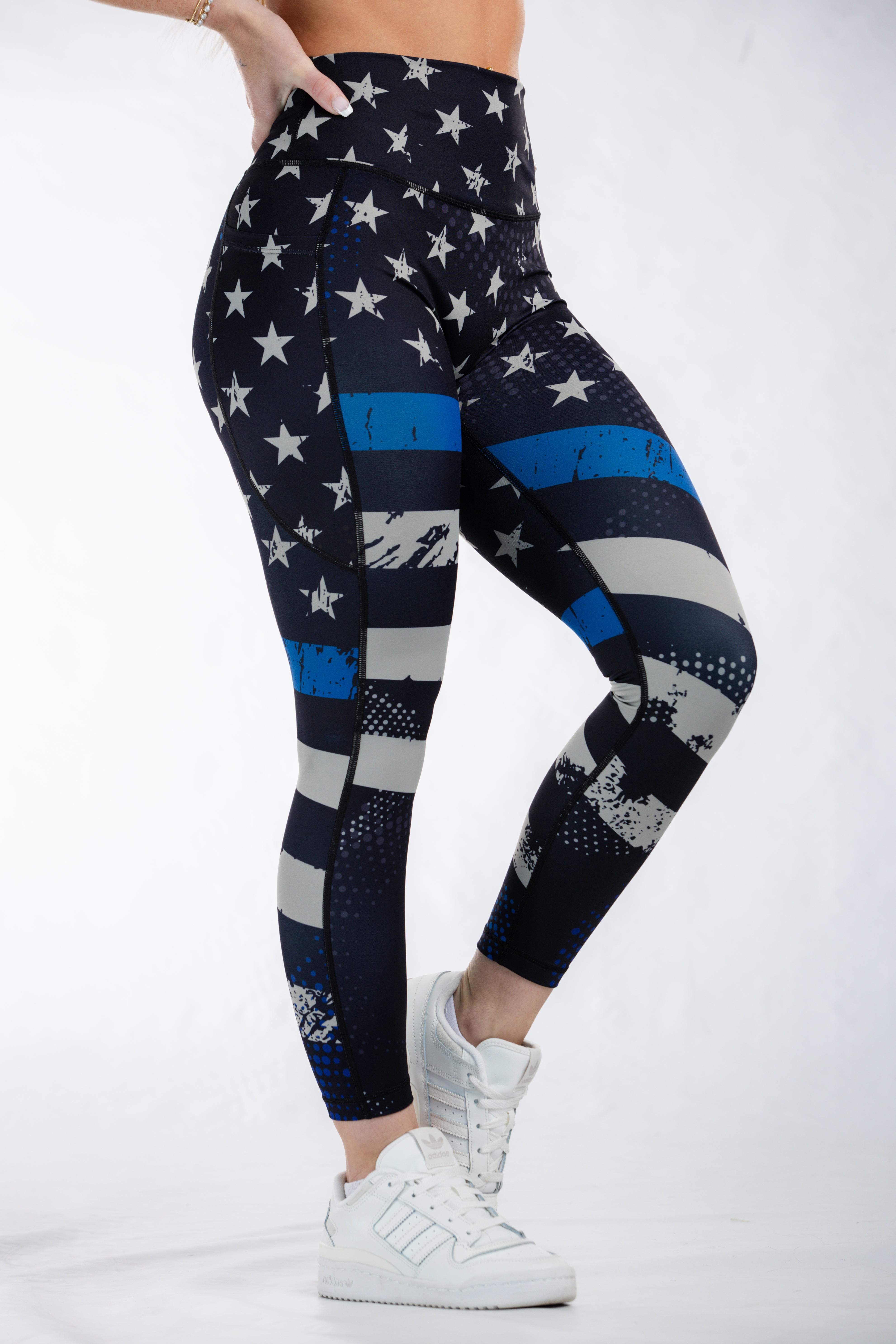Empowered Leggings for Women - High Waist Yoga Pants with Blue Line Design | Perfect for Workout, Running & Casual Wear