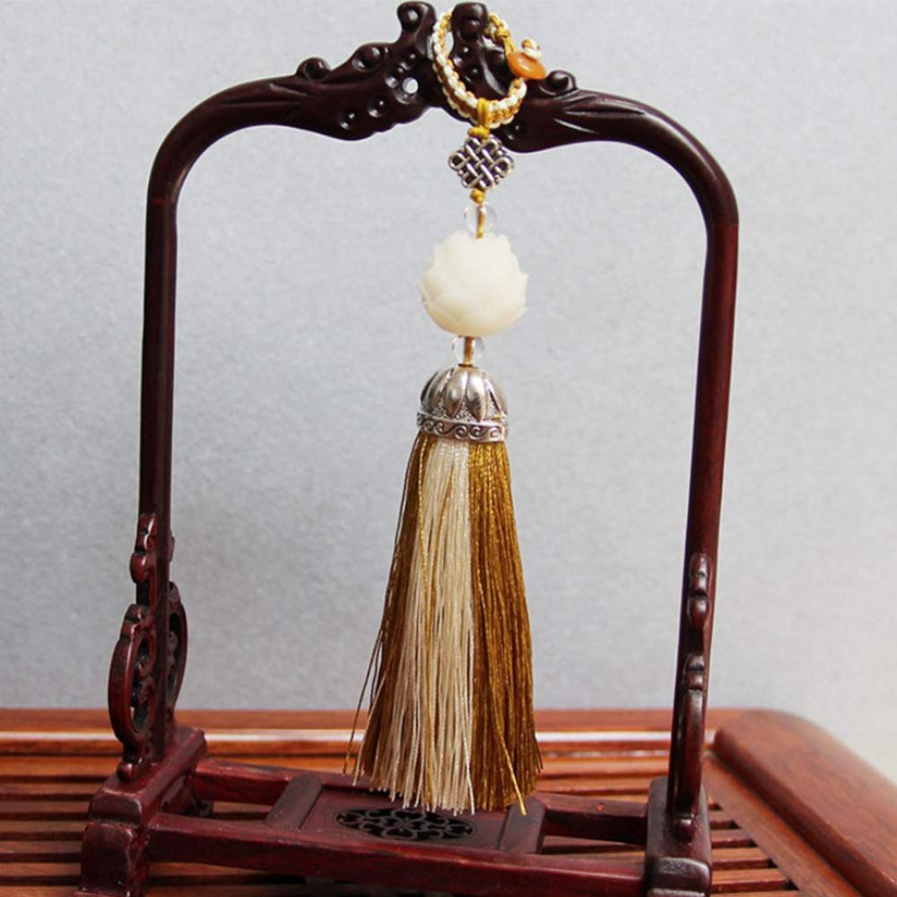 Fochutech Chinese Lucky Knot Tassel Car Mirror Hanging Ornament - Handcrafted Yellow Feng Shui Decor for Home, Office & Car (Gift & Aroma Pendant)