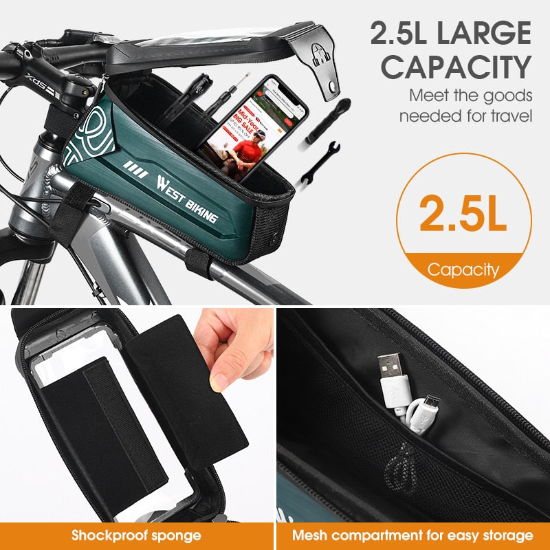 Waterproof 6.0-7.2 Inch Bicycle Phone Bag - Touch Screen Compatible Front Frame Cycling Bag for MTB & Road Bikes - Perfect for Outdoor Adventures & Commuting