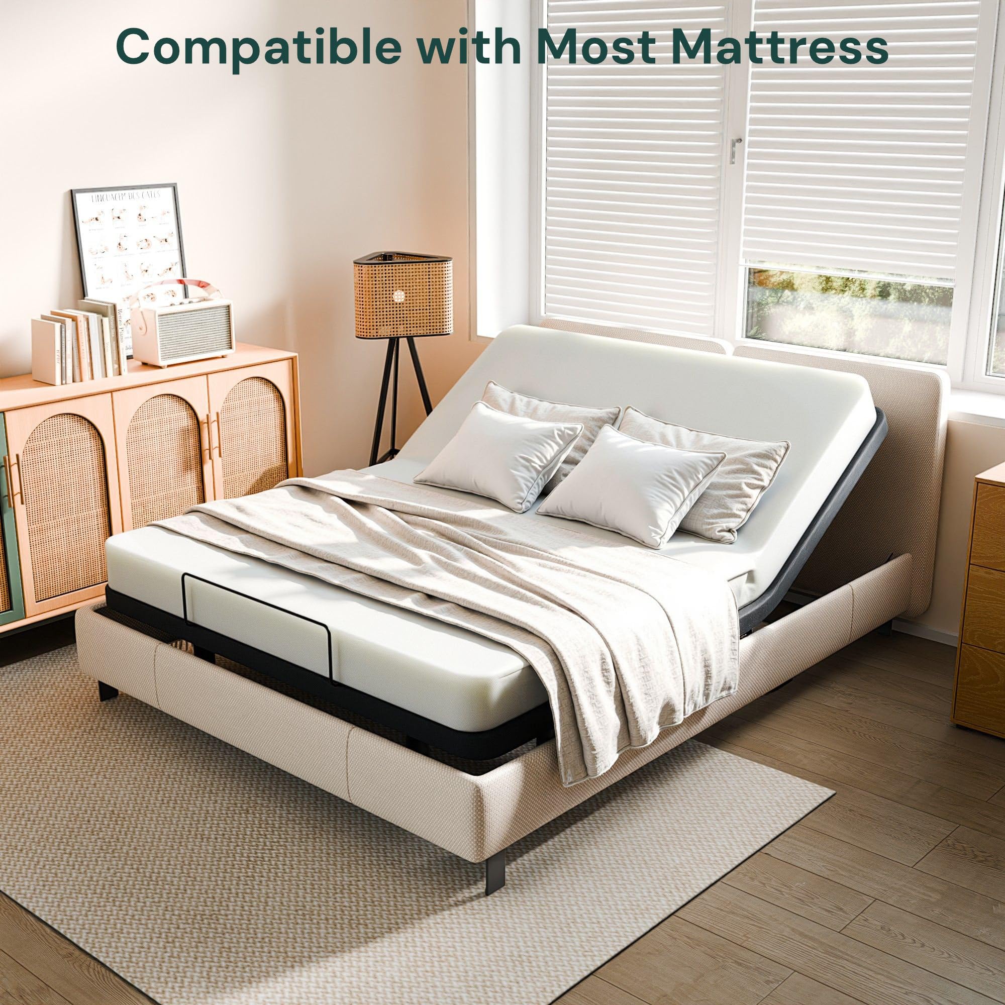 SunsGrove Queen Adjustable Bed Frame with Wired Remote - Electric Base with Independent Head & Foot Incline, 2 Height Options - Easy Assembly for Home, Bedroom, and Healthcare Use