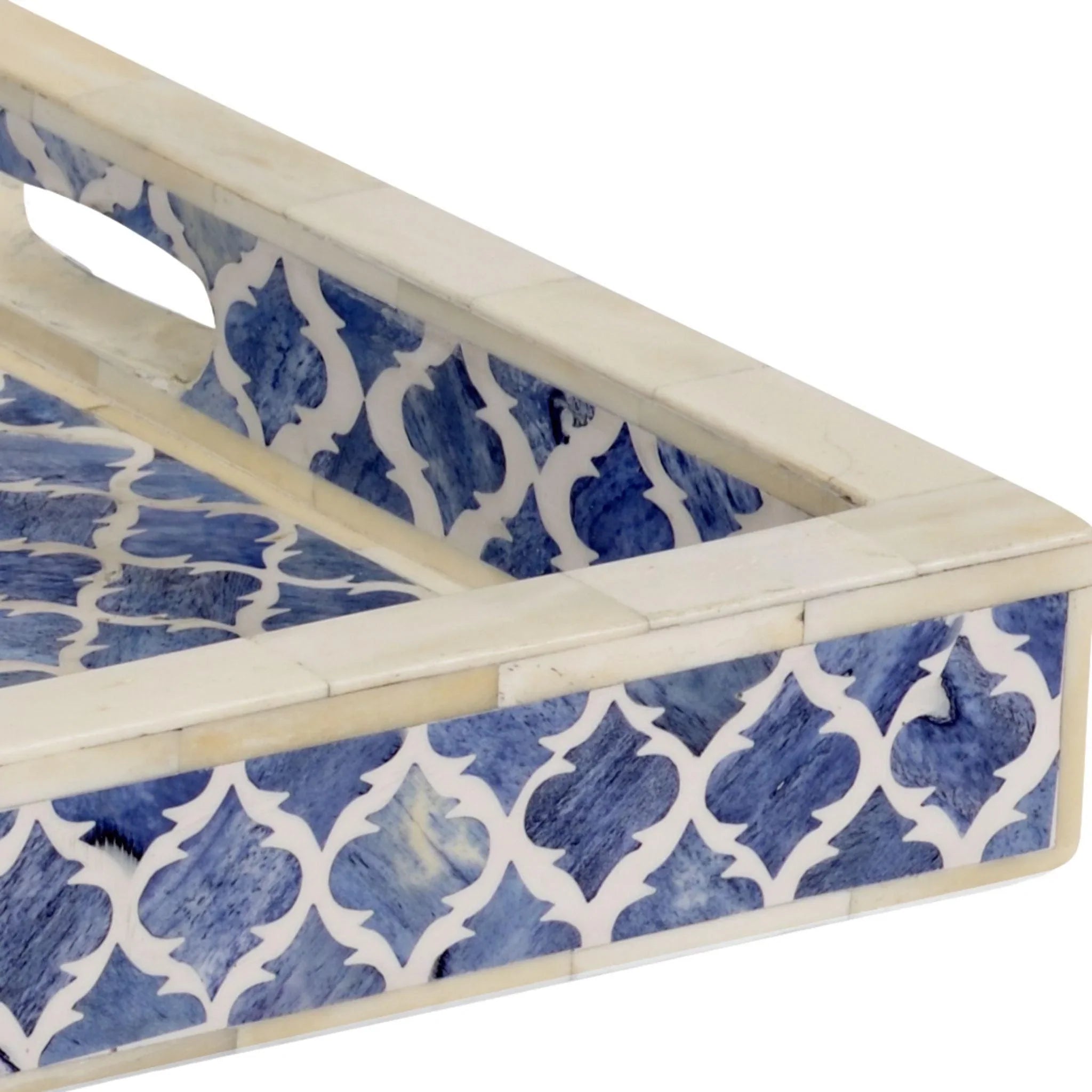 Handmade Blue and White Bone Inlay Tray - Elegant Decorative Serving Tray for Home Decor, Dining, and Gift Giving - Perfect for Coffee Tables, Vanity Organizers, and Wedding Decor