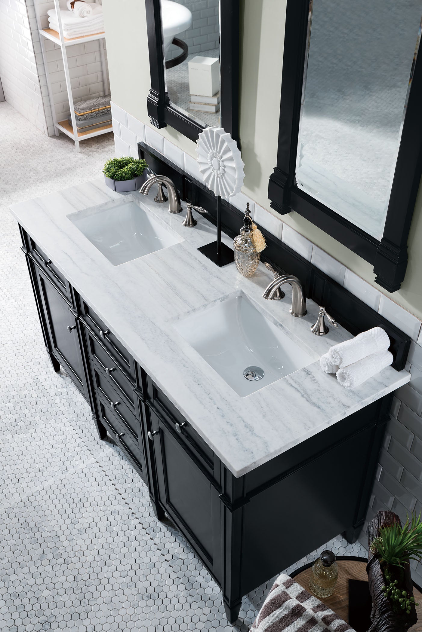 Brittany 60-Inch Black Onyx Double Bathroom Vanity with 3CM Arctic Fall Solid Surface Countertop - Perfect for Master Bathroom & Luxury Home Renovation