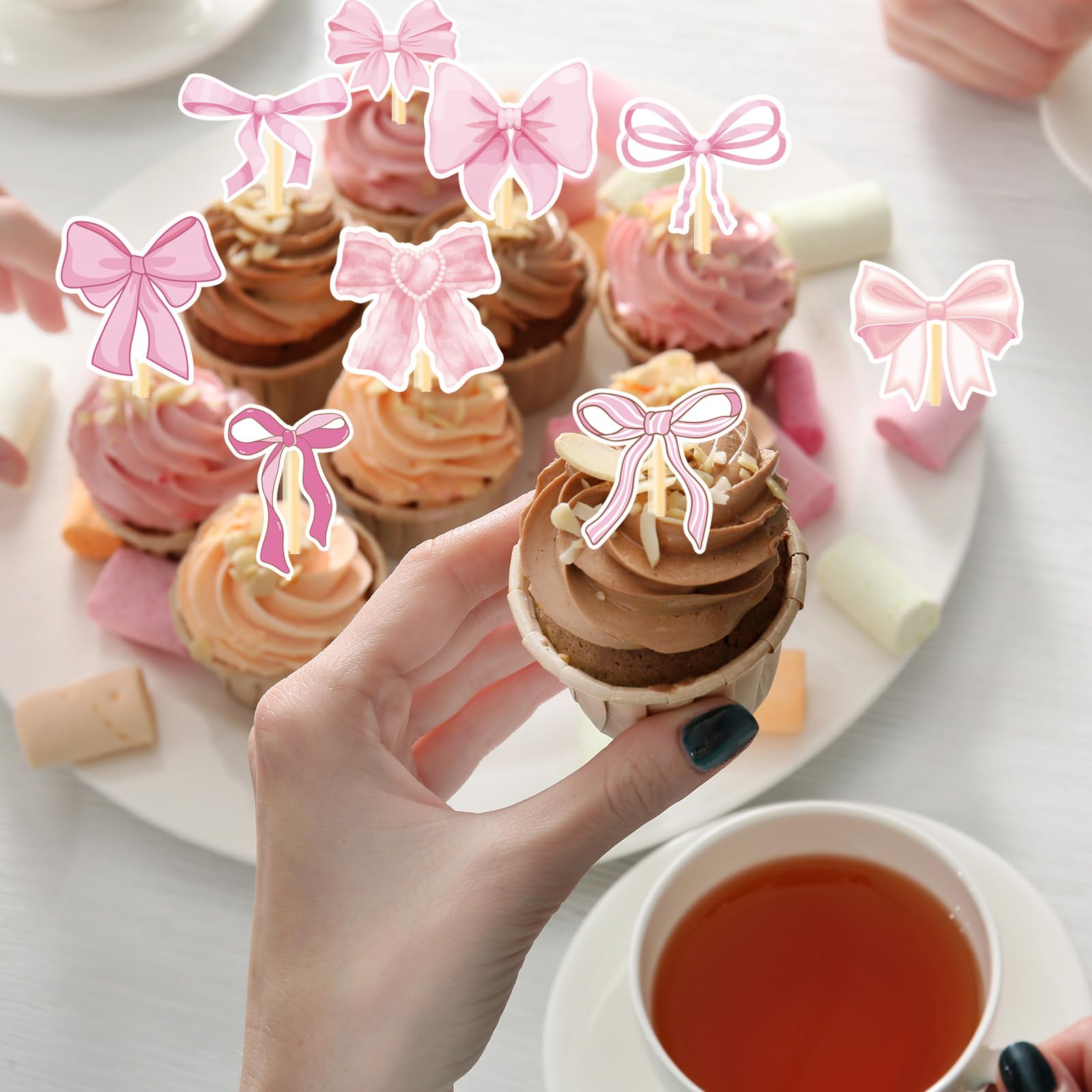 POP PARTY Coquette Birthday Decorations - 36PCS Pink Bow Cupcake Toppers & Party Decorations for Girls, Women | Cute Bow Themed Party Supplies for Birthday, Baby Shower, Bridal Shower & Tea Party
