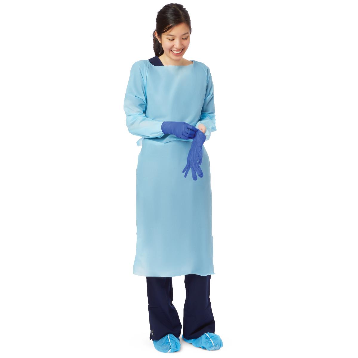 Thumbs Up Isolation Gown with Thumb Loops - Blue Polyester Disposable Medical Gown (Case of 75) - Ideal for Healthcare, Hospitals & Infection Control