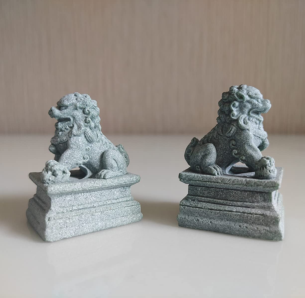 LivelyFish Mini Asian Foo Dog Statues - Pair of Guardian Lion Figurines, Sandstone Pet Fish Tank & Aquarium Decor, Feng Shui Ornaments for Home & Office Protection - Perfect for Aquascaping, Zen Gardens & Good Luck Decor
