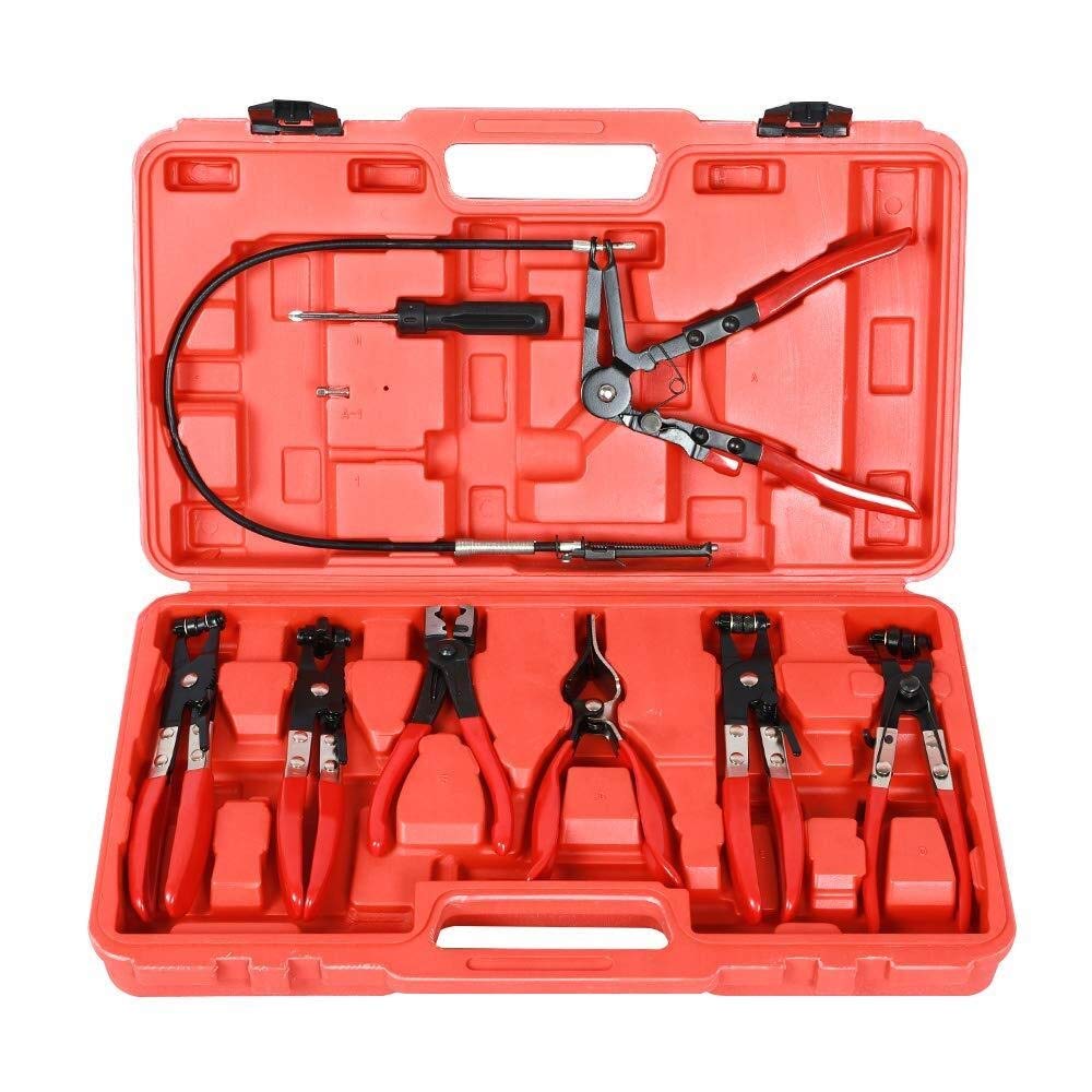 9-Piece Flexible Hose Clamp Pliers Set - Long Reach Wire Pliers for Car Repairs & Auto Maintenance - Durable Vehicle Hand Tools for Safe Hose Clamp Removal (Ideal for Mechanics & DIY Auto Enthusiasts)