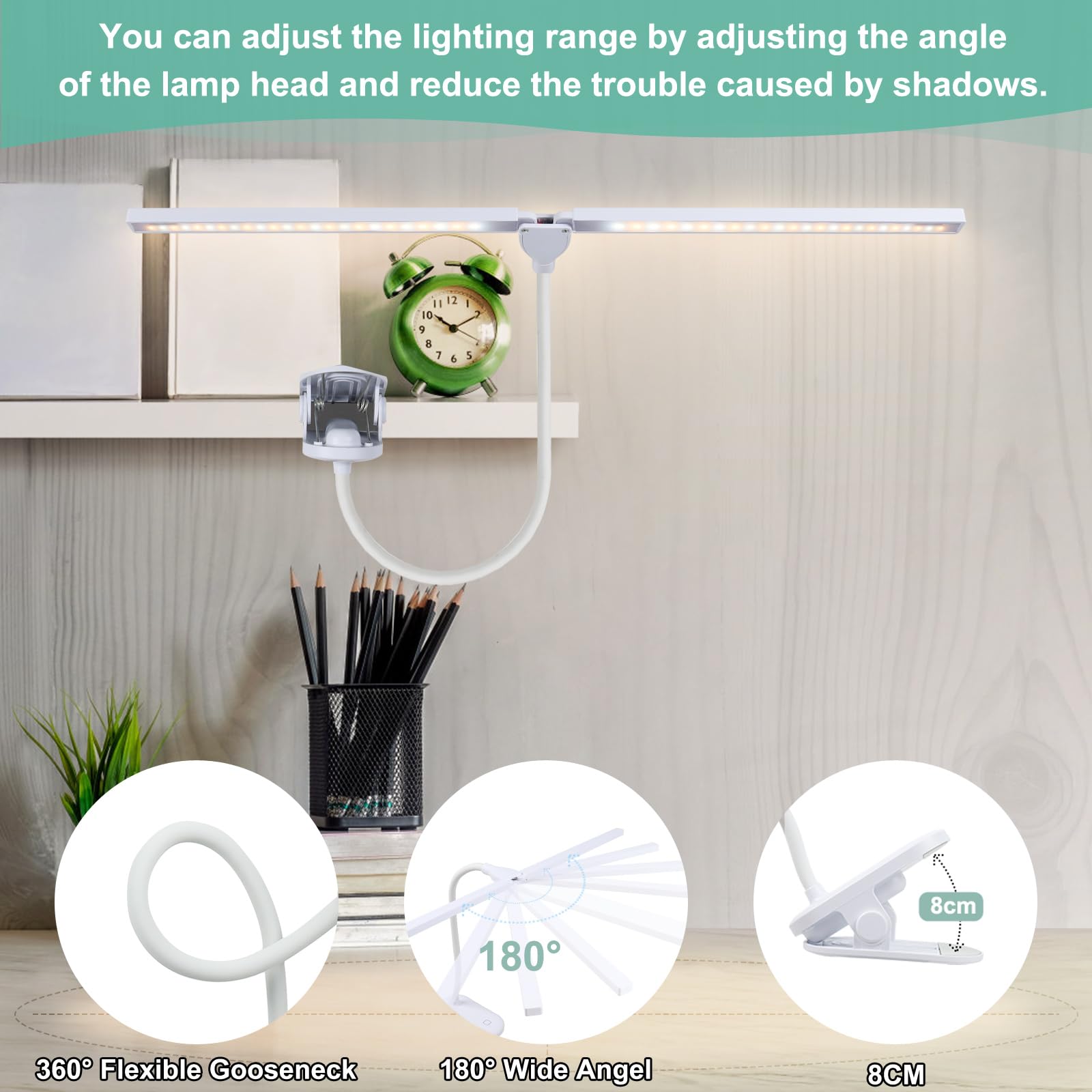 Deaunbr LED Reading Light with Clip - 48 LED USB Rechargeable Desk Lamp, 2600mAh Battery, Stepless Brightness Adjustment & Eye Protection - Flexible Book Light for Bed Headboard, Home Office, Study & Night Reading