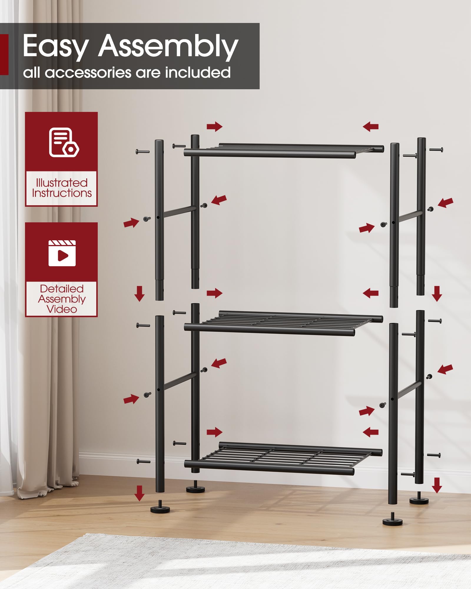 3-Tier Metal Storage Shelves - Heavy Duty Adjustable Garage Shelving Unit with Leveling Feet, 18